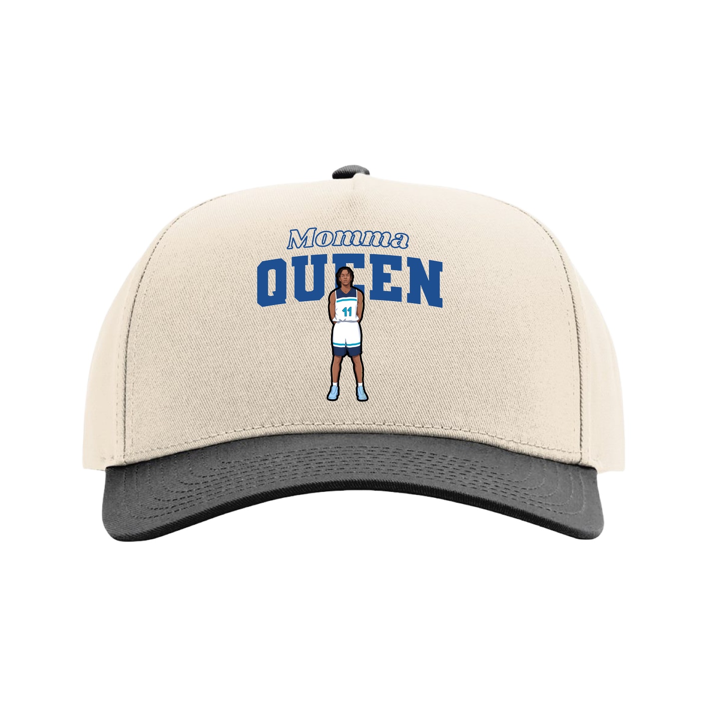 Full Fabric Five-Panel Champ Cap — Mothers Day Block in Cream/Black
