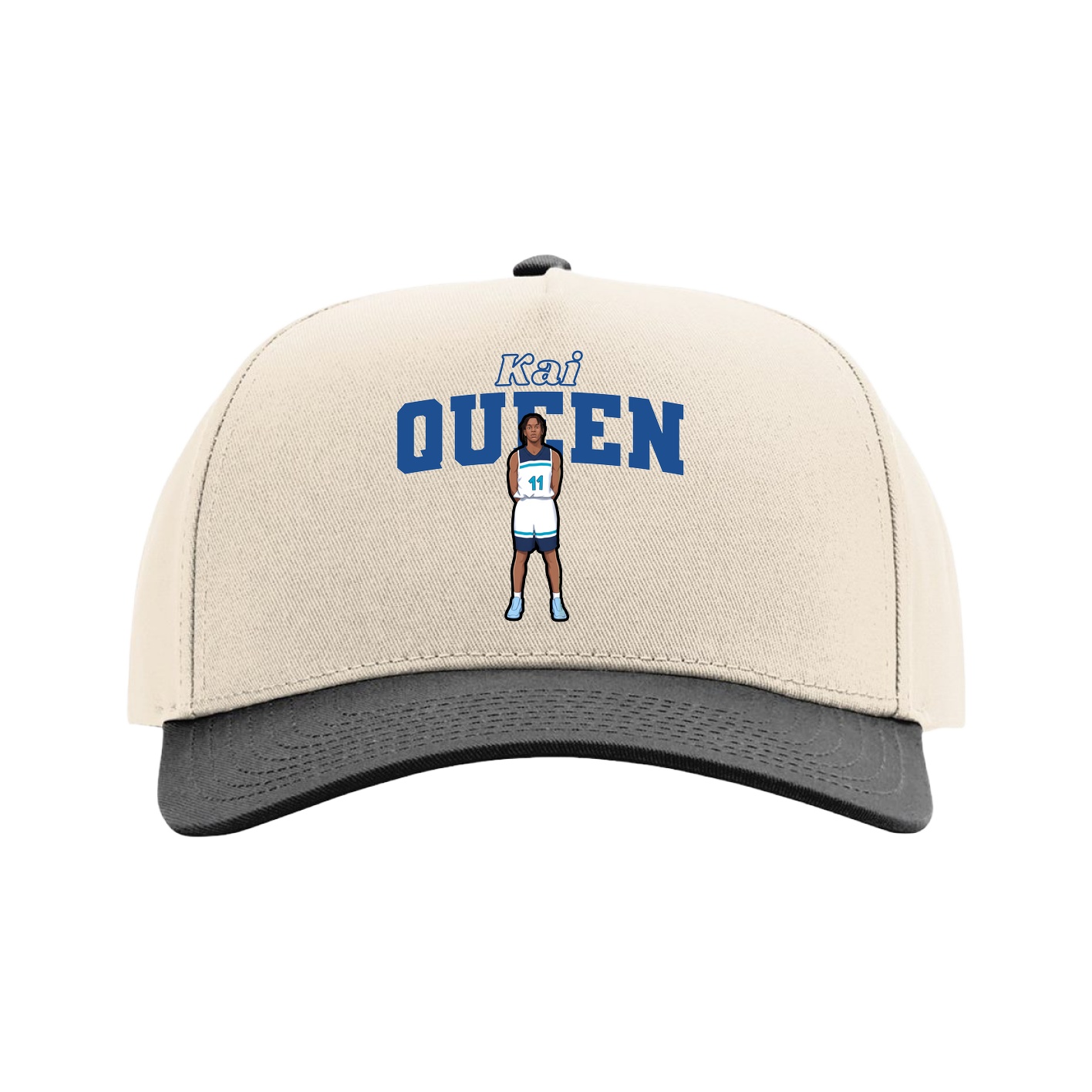 Full Fabric Five-Panel Champ Cap — Name Arch in Cream/Black