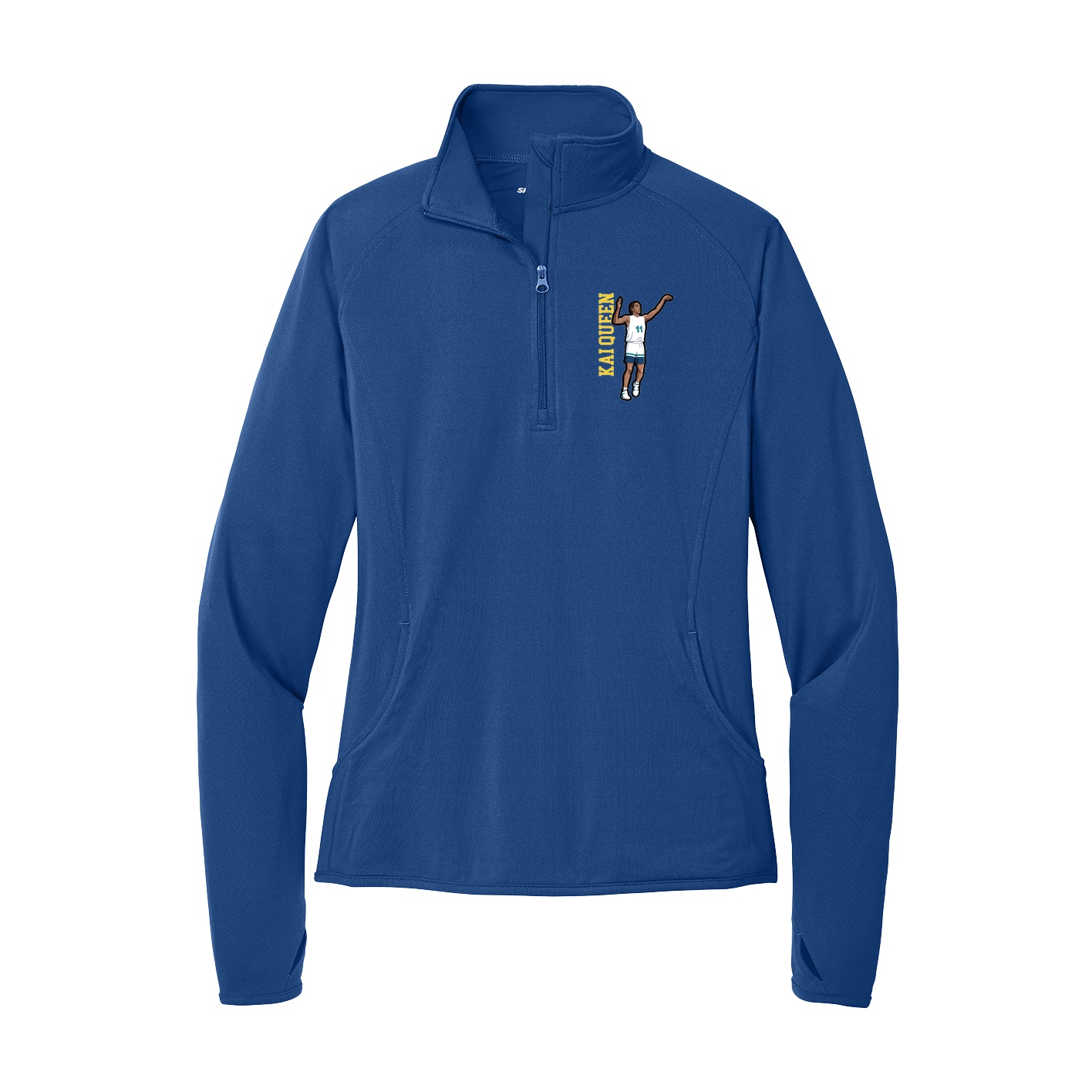 Women's Q-Zip Pullover — Name Vertical in Royal