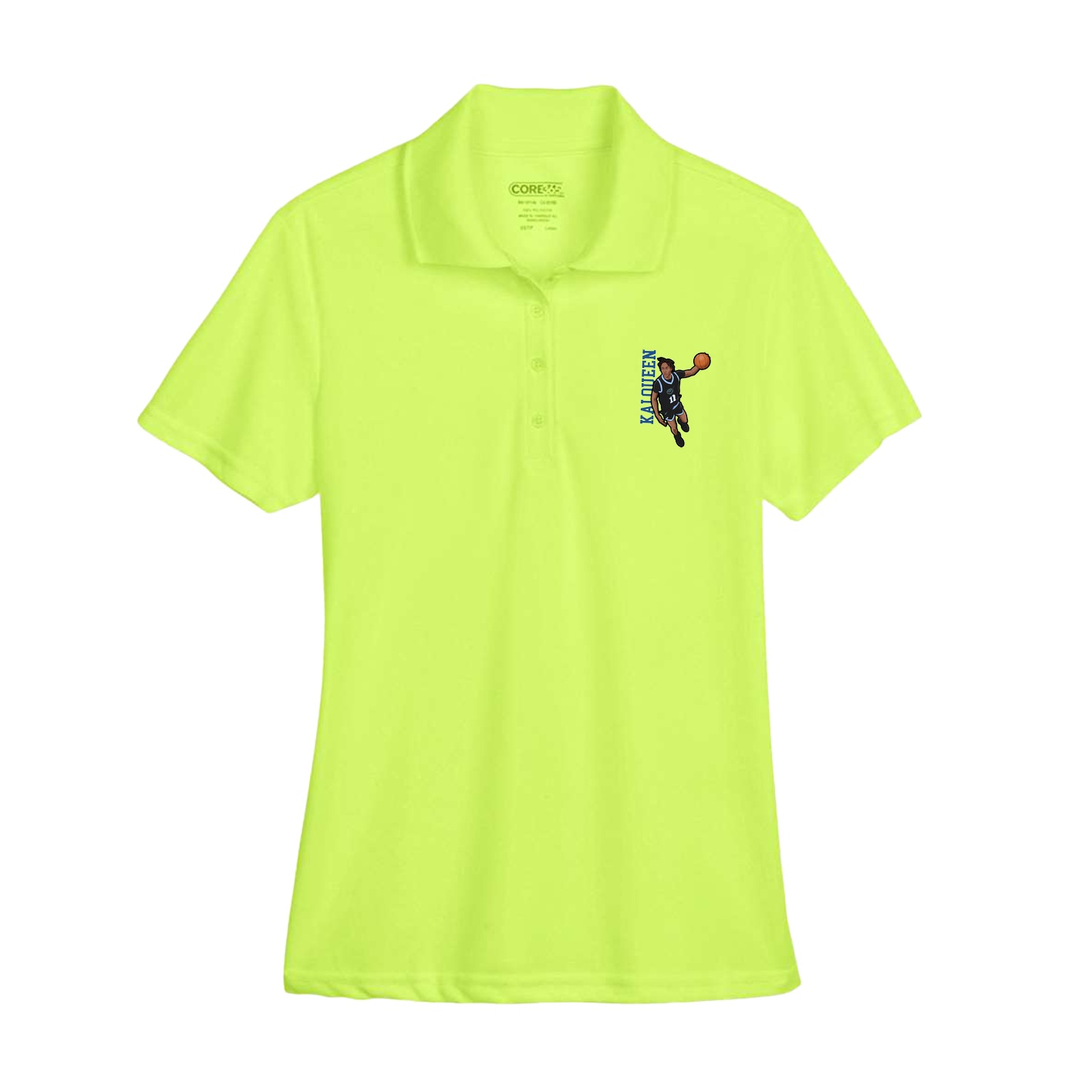 Womens Performance Polo — Name Vertical in Yellow
