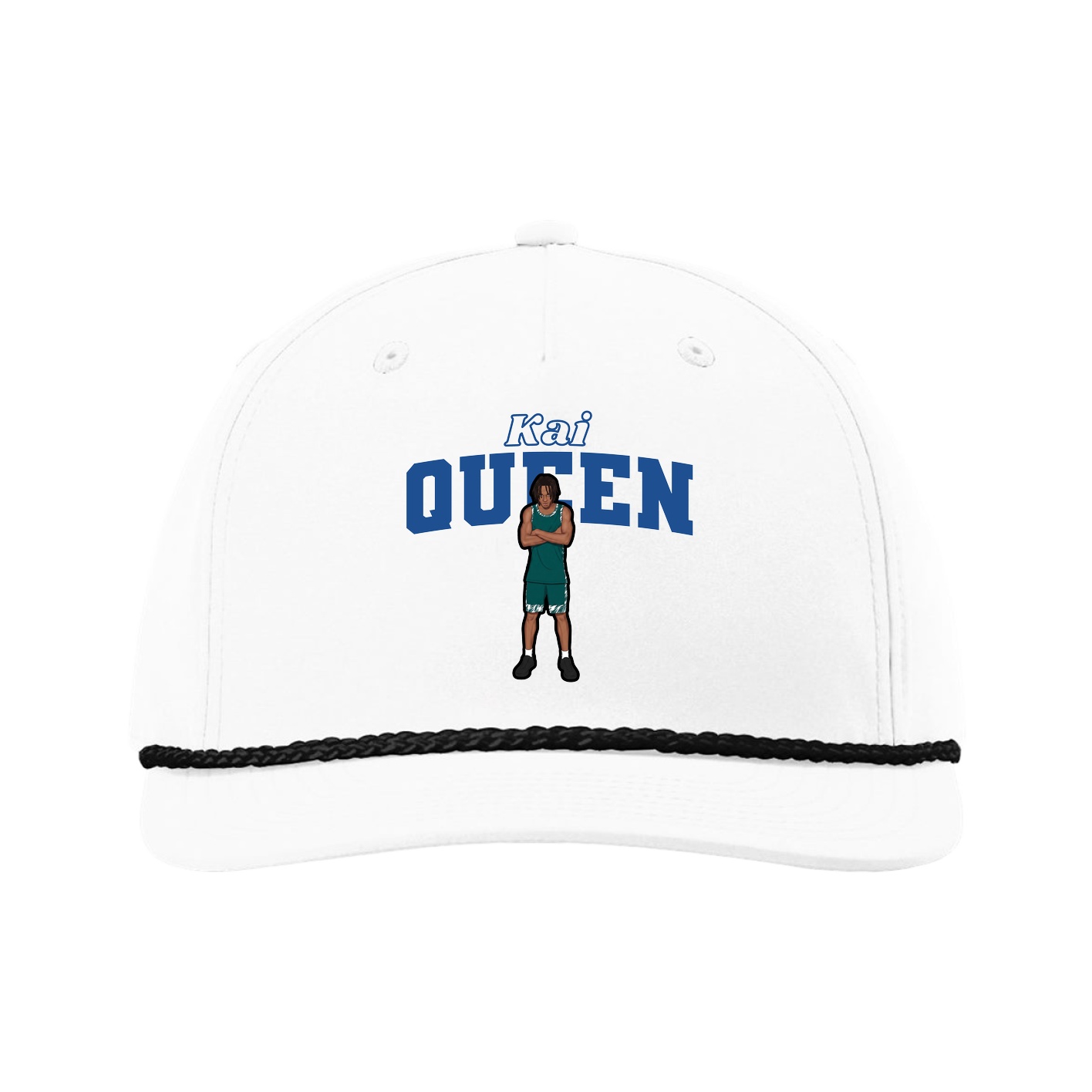Five-Panel Classic Rope Cap — Name Arch in White
