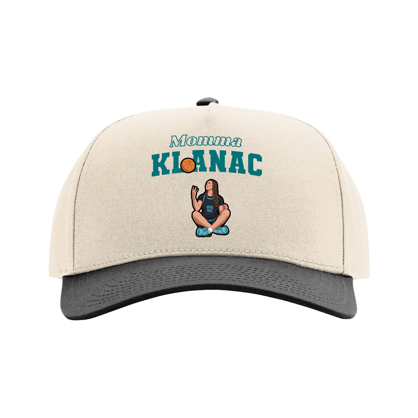 Full Fabric Five-Panel Champ Cap — Mothers Day Block in Cream/Black