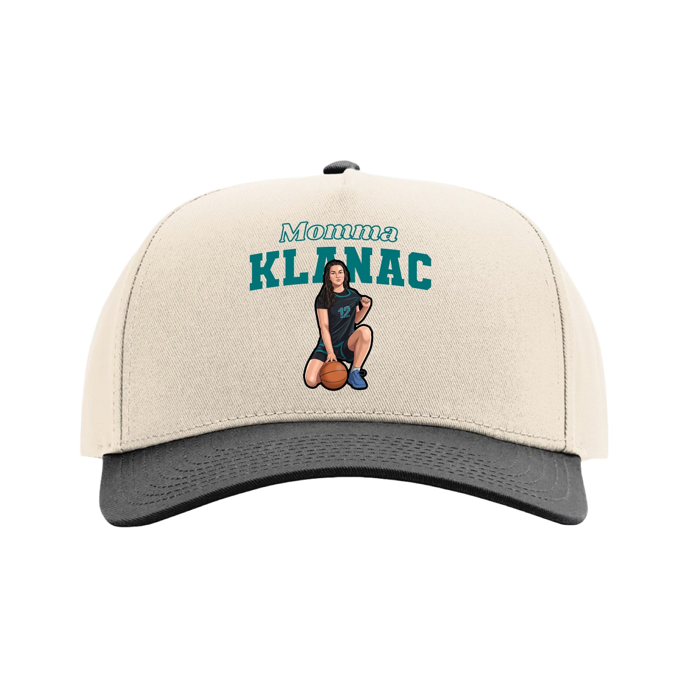Full Fabric Five-Panel Champ Cap — Mothers Day Block in Cream/Black