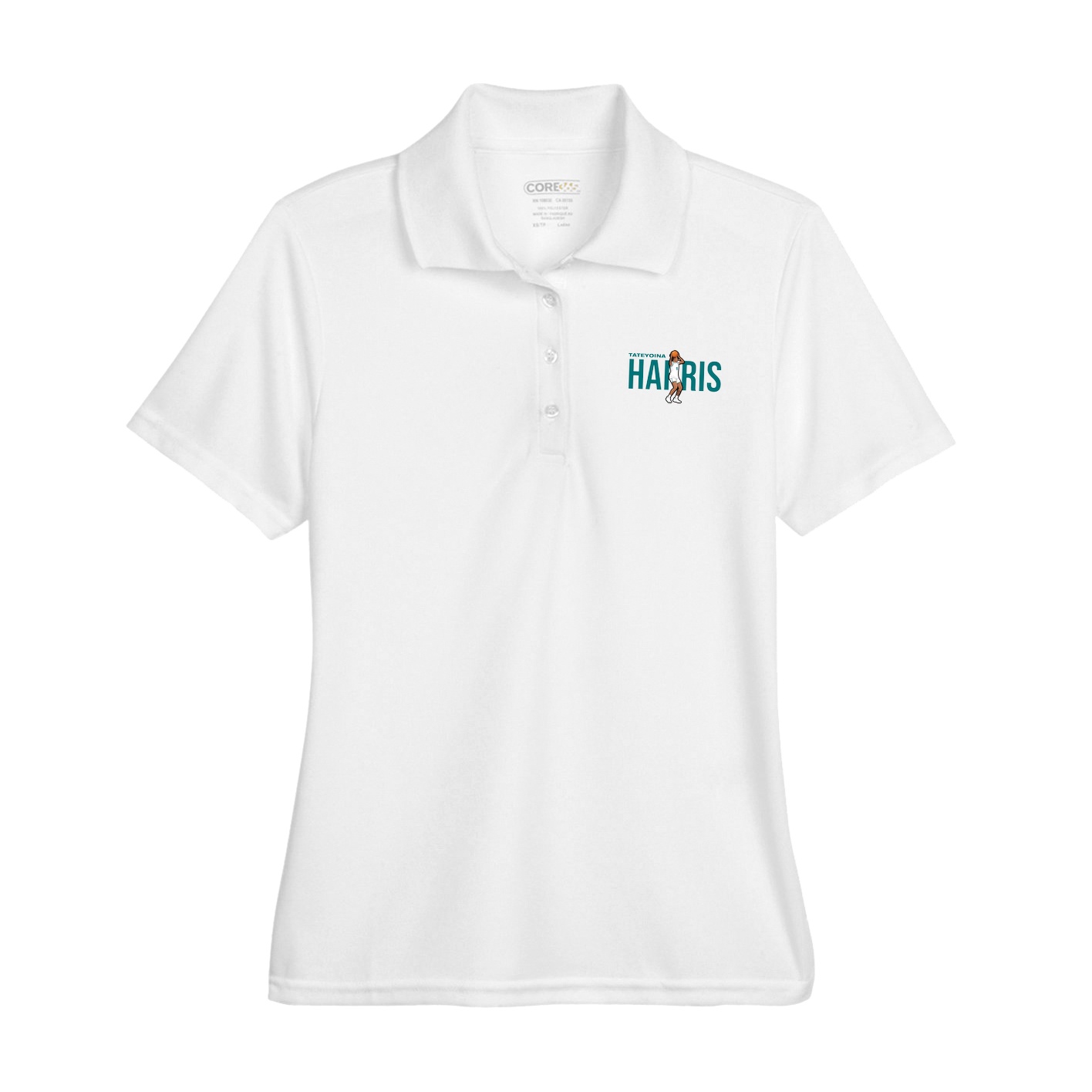 Womens Performance Polo — Player Name in White