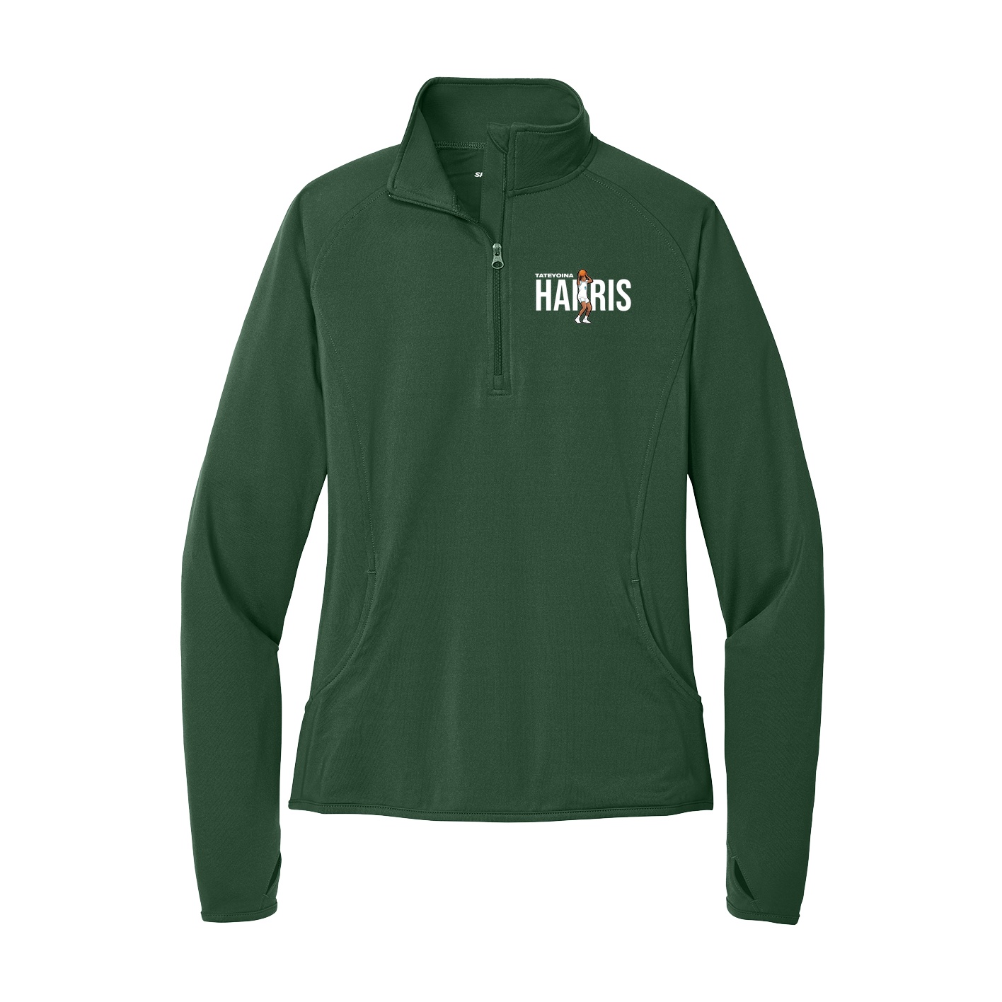 Women's Q-Zip Pullover — Player Name in Green