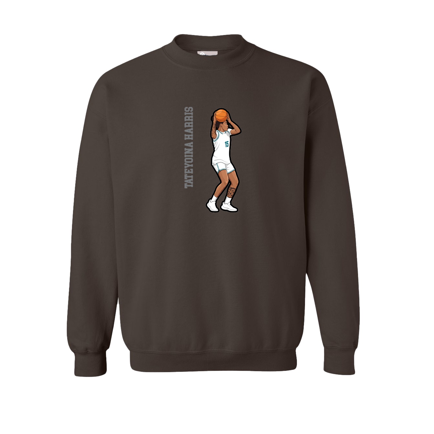 Fleece Crew — Name Vertical in Brown