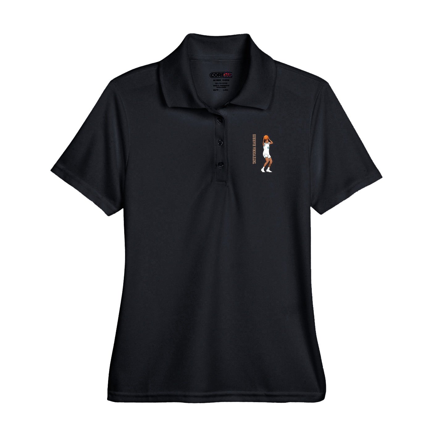 Performance Polo — Name Vertical in Black