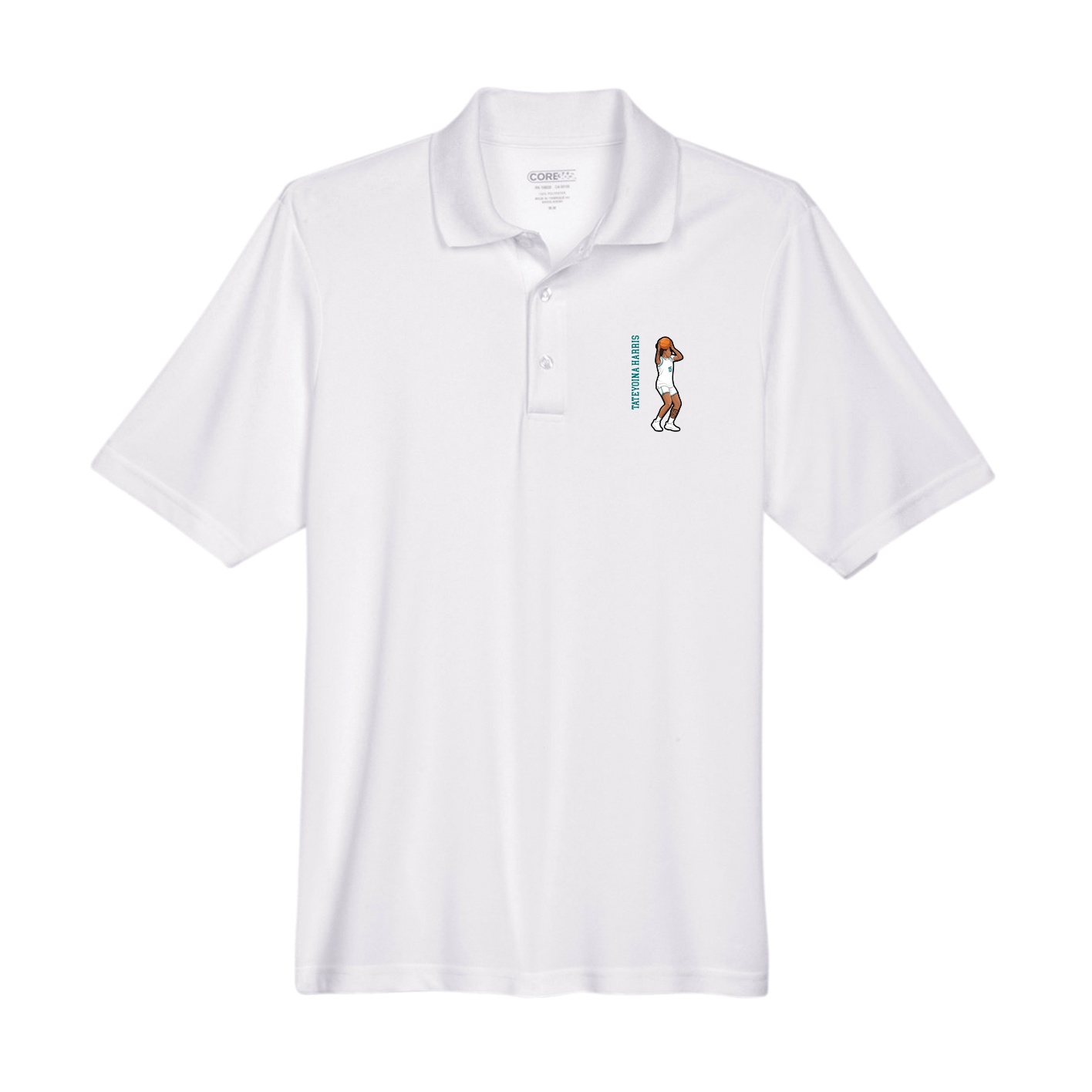 Performance Polo — Name Vertical in White