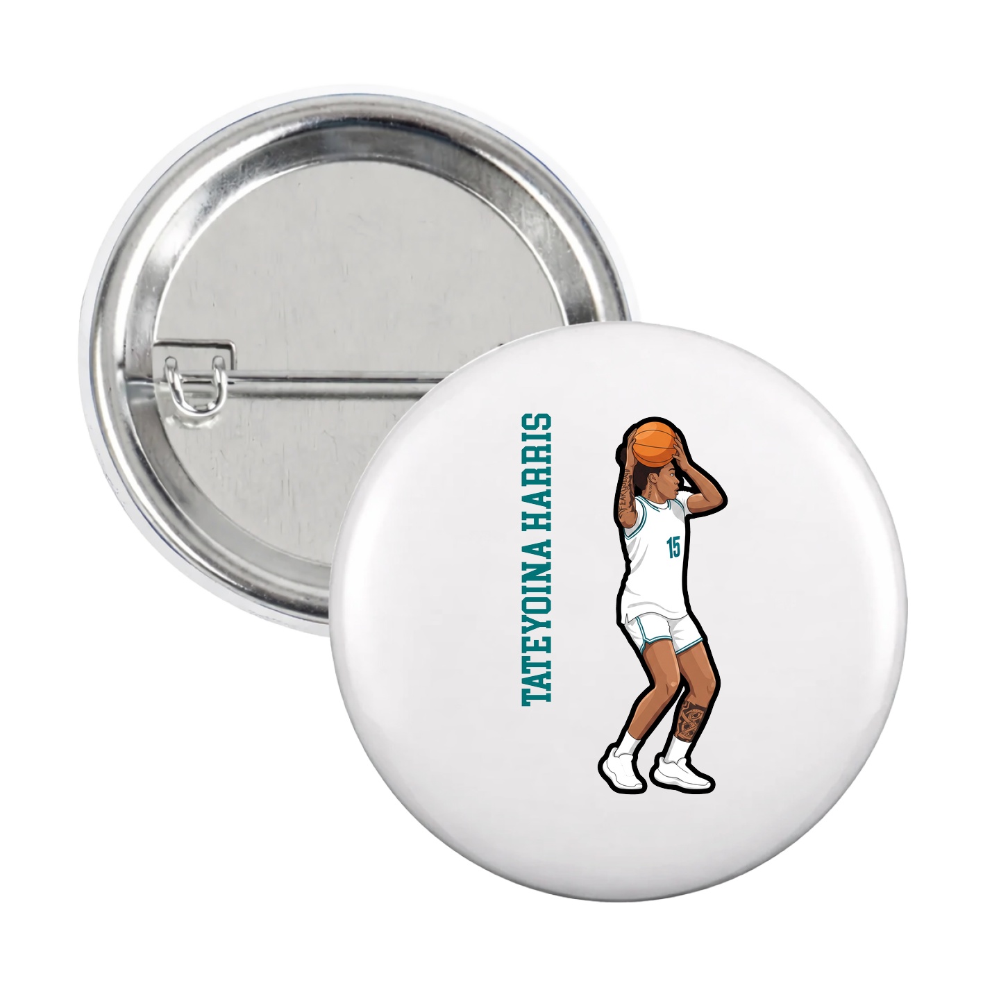 Game Day Button — Name Vertical in White