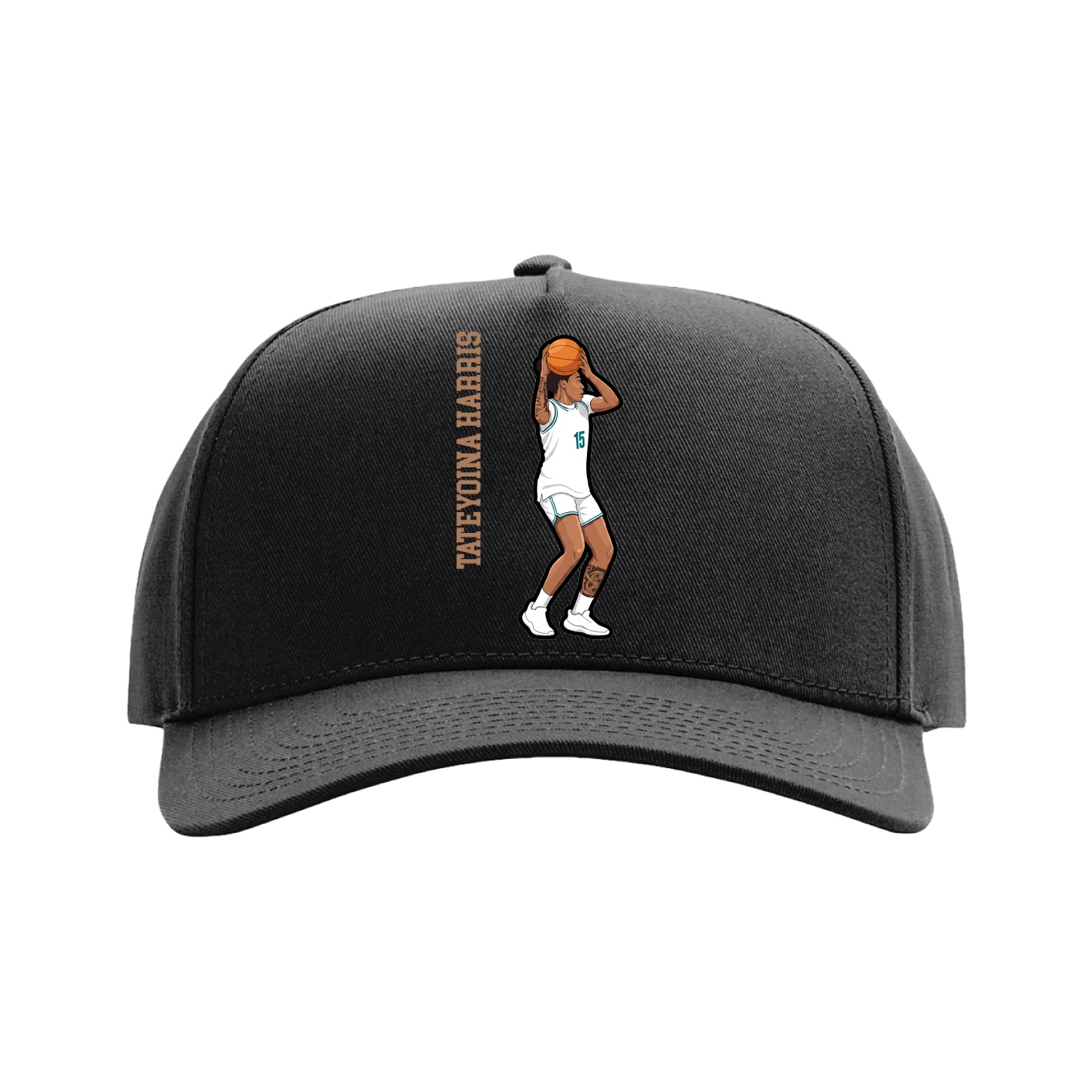 Full Fabric Five-Panel Champ Cap — Name Vertical in Black