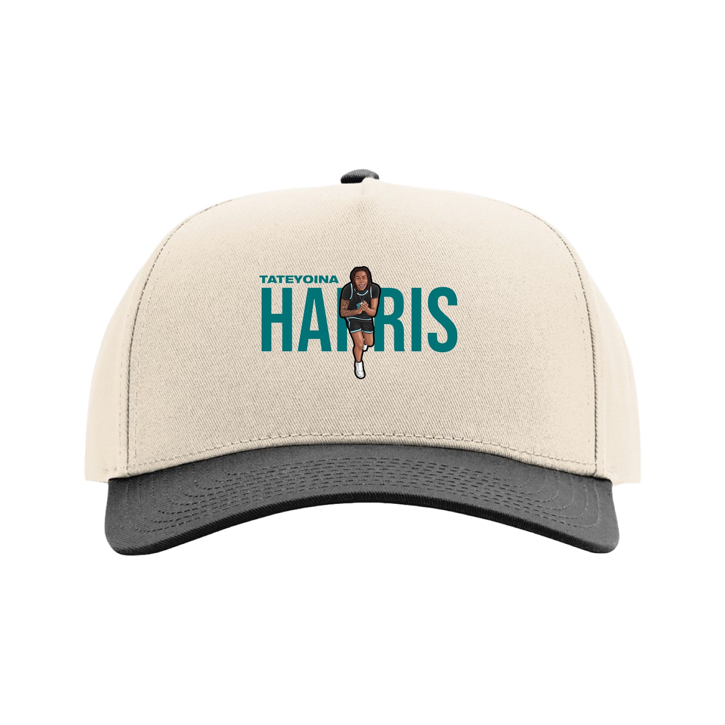 Full Fabric Five-Panel Champ Cap — Player Name in Cream/Black