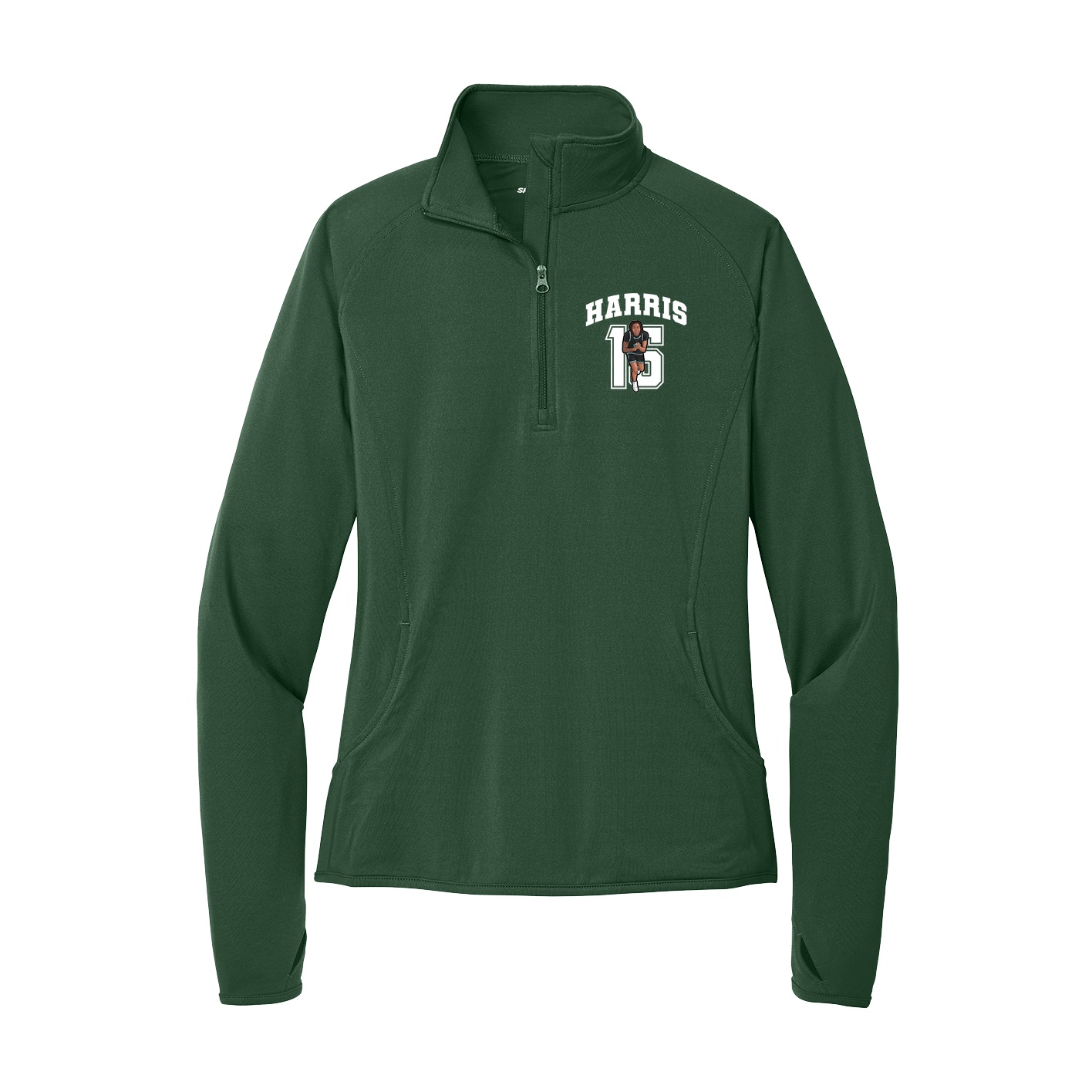 Women's Q-Zip Pullover — Number in Green