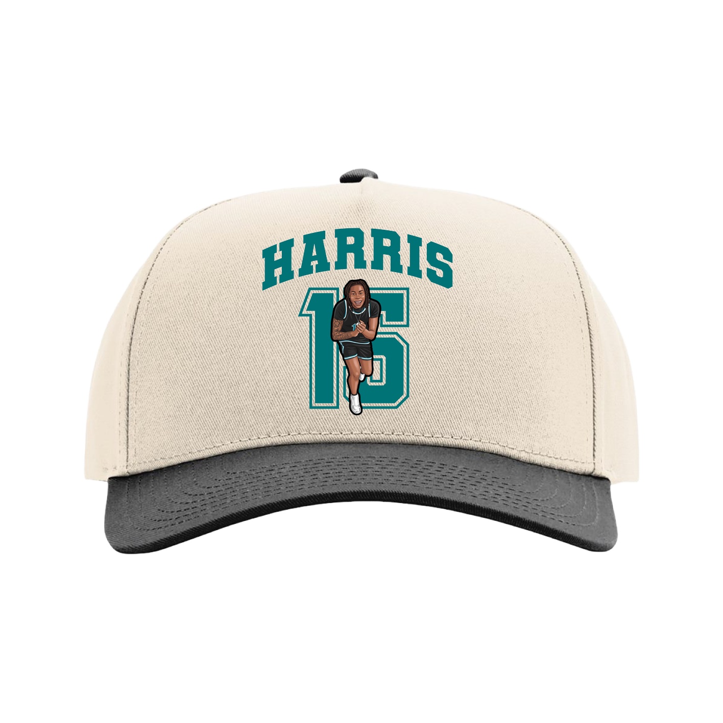 Full Fabric Five-Panel Champ Cap — Number in Cream/Black