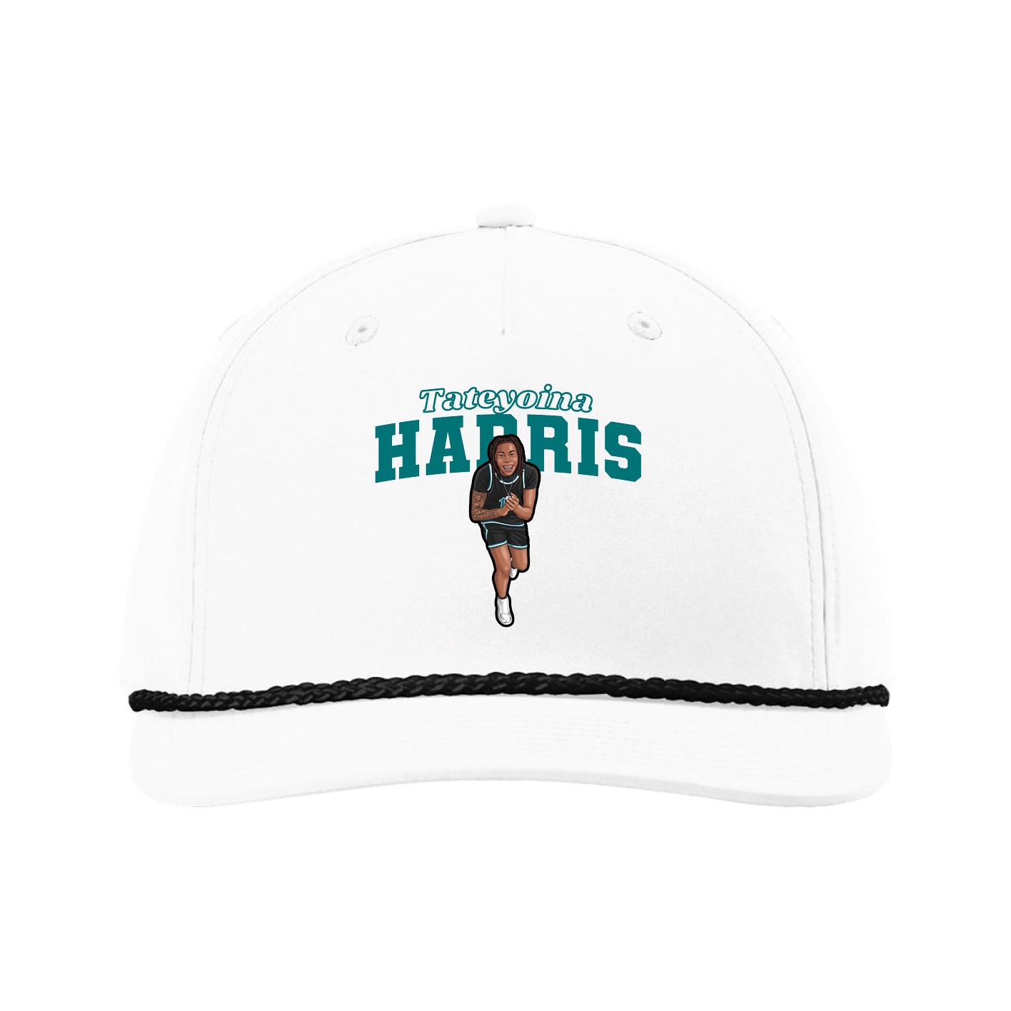 Five-Panel Classic Rope Cap — Name Arch in White