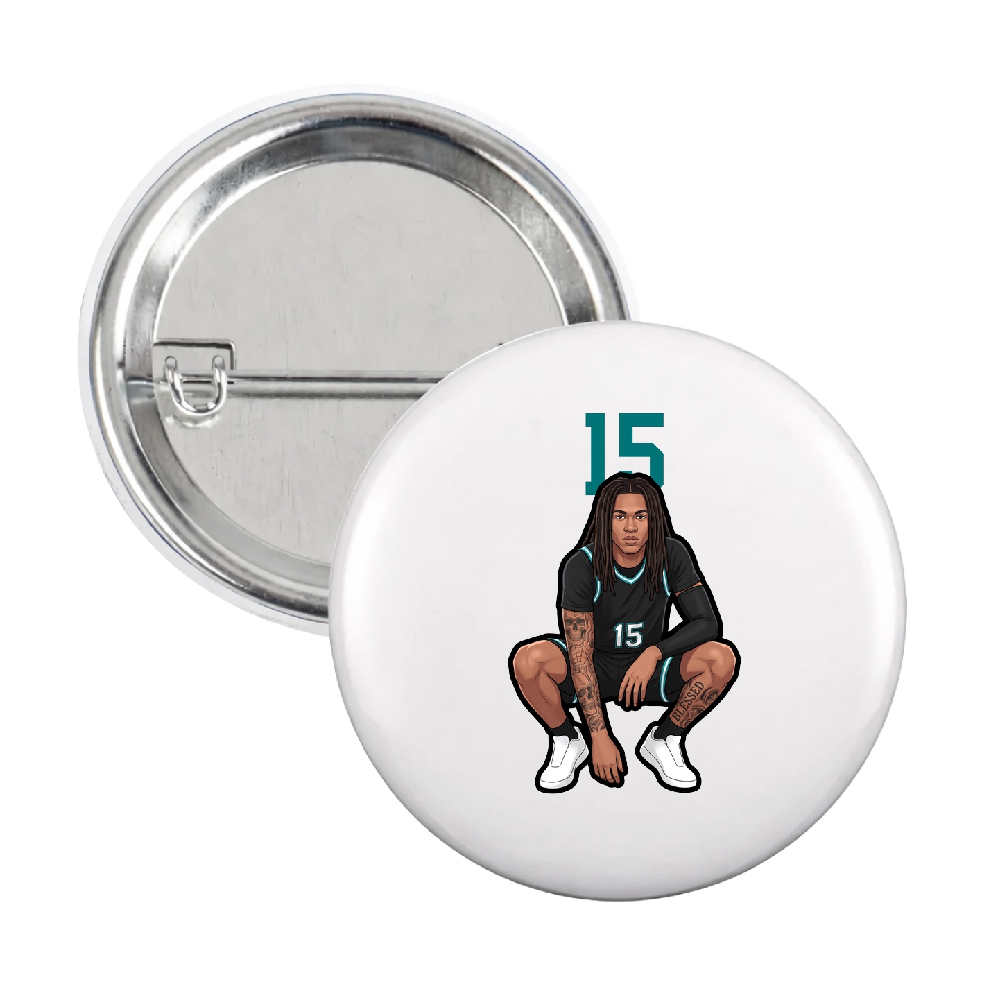 Game Day Button — Number Top in White