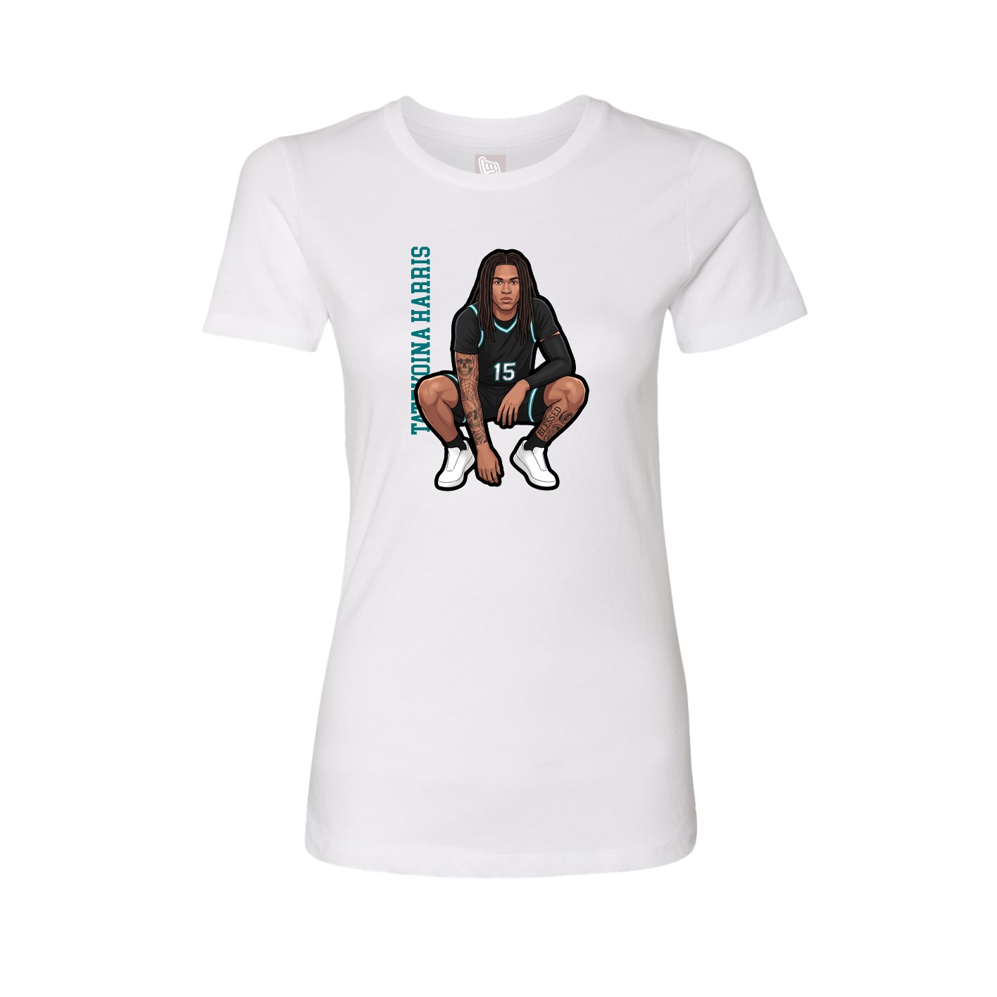 Womens Tee — Name Vertical in White