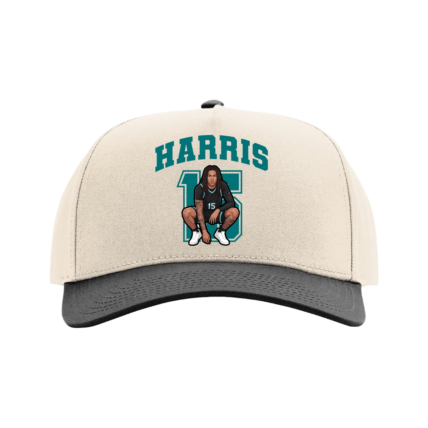 Full Fabric Five-Panel Champ Cap — Number in Cream/Black