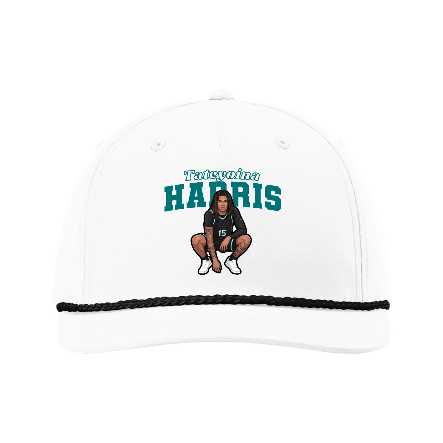 Five-Panel Classic Rope Cap — Name Arch in White