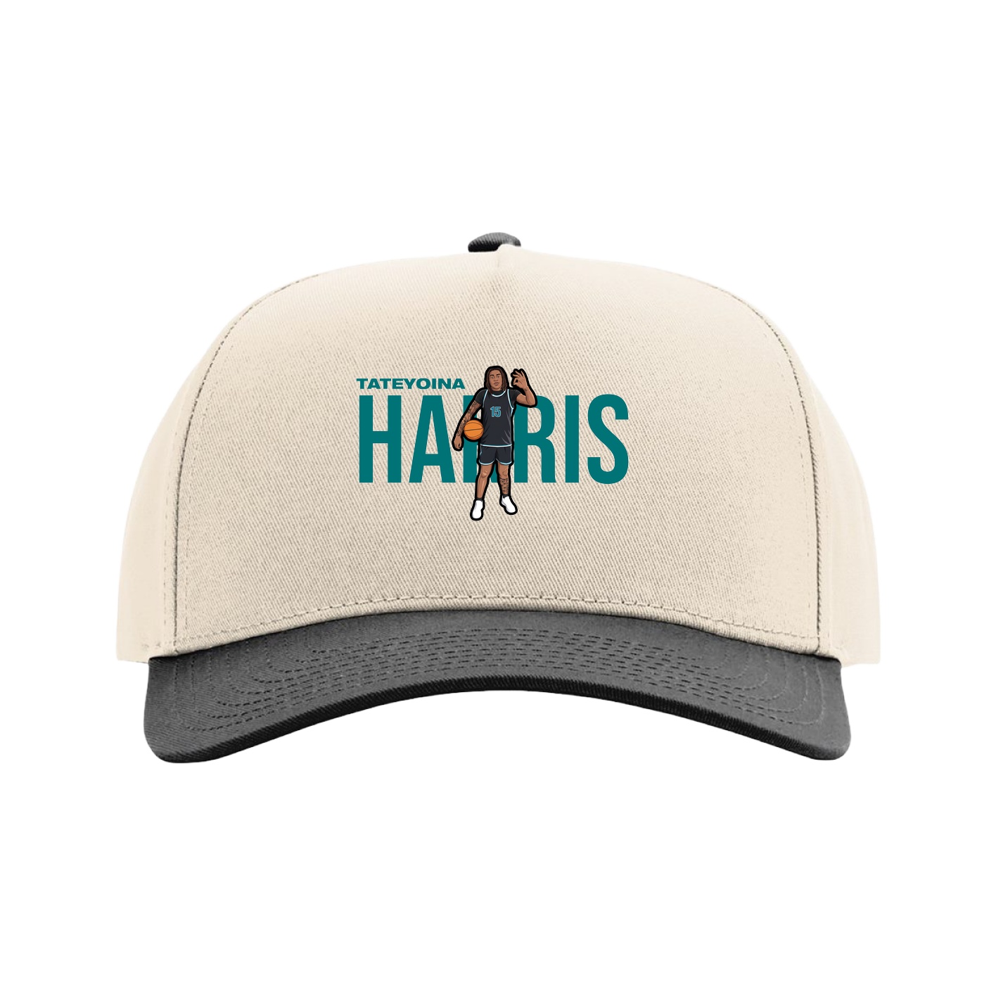 Full Fabric Five-Panel Champ Cap — Player Name in Cream/Black