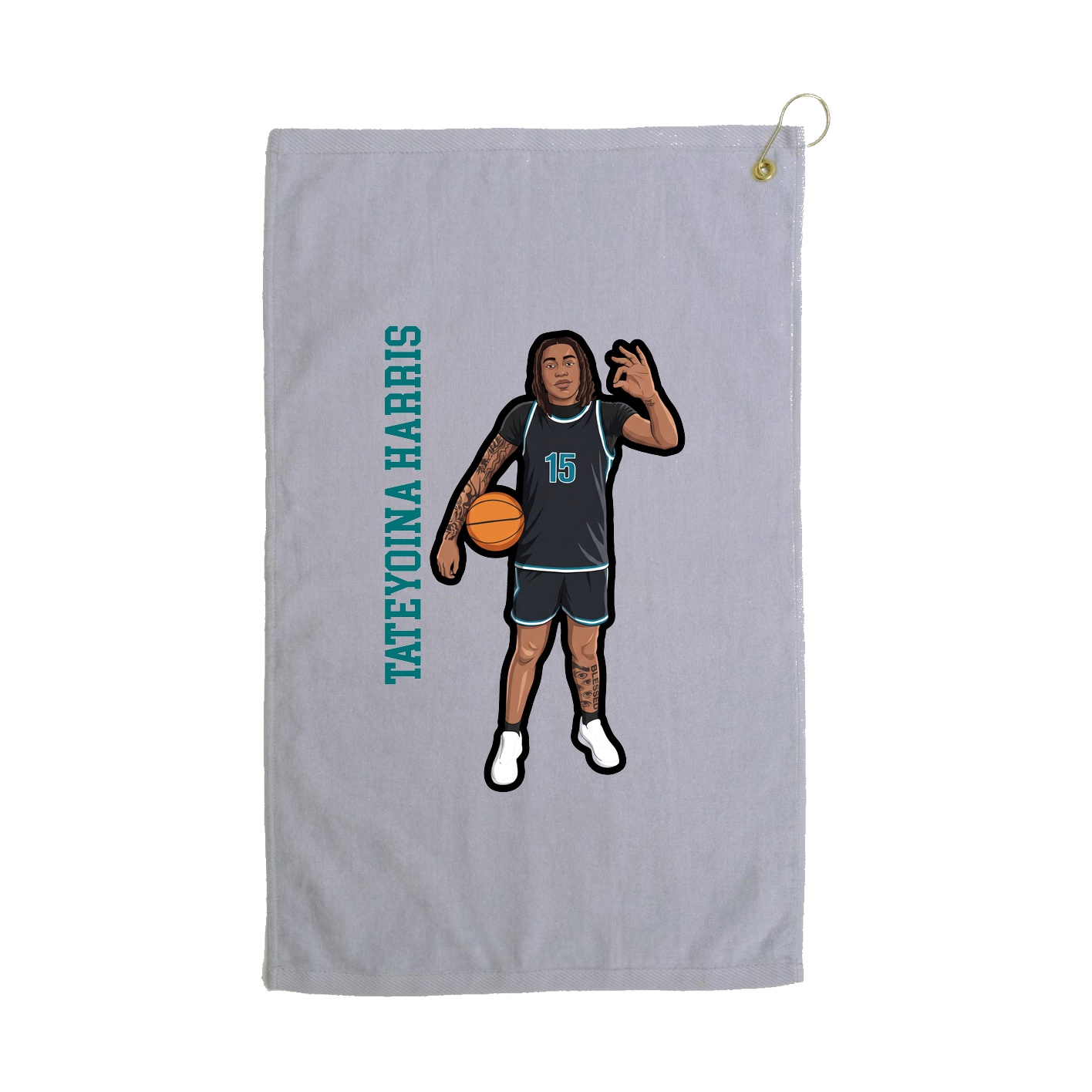 Golf Towel — Name Vertical in Grey