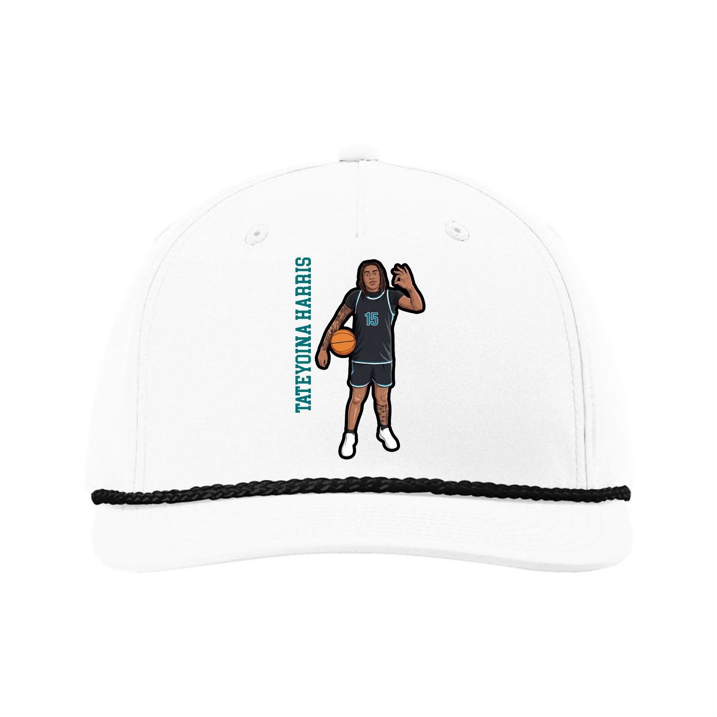 Five-Panel Classic Rope Cap — Name Vertical in White