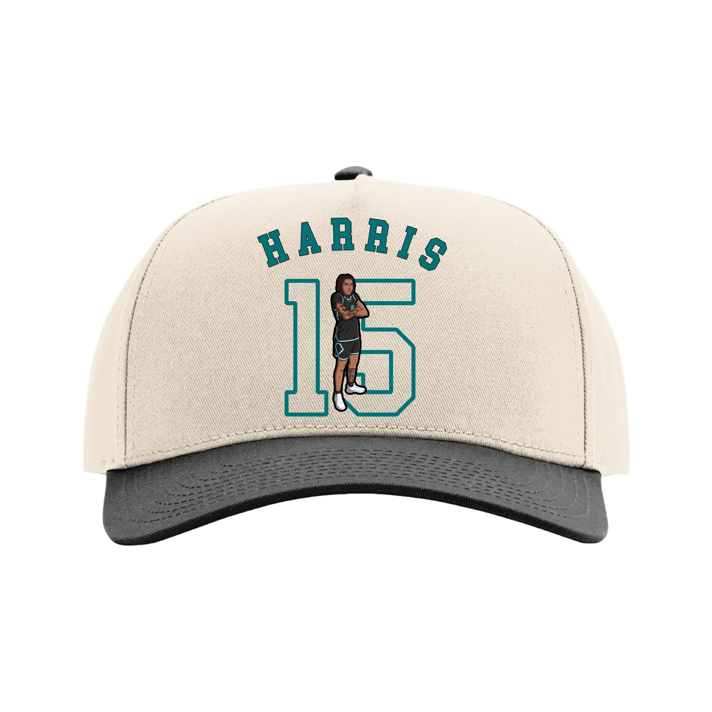 Full Fabric Five-Panel Champ Cap — Shirsey Arch in Cream/Black