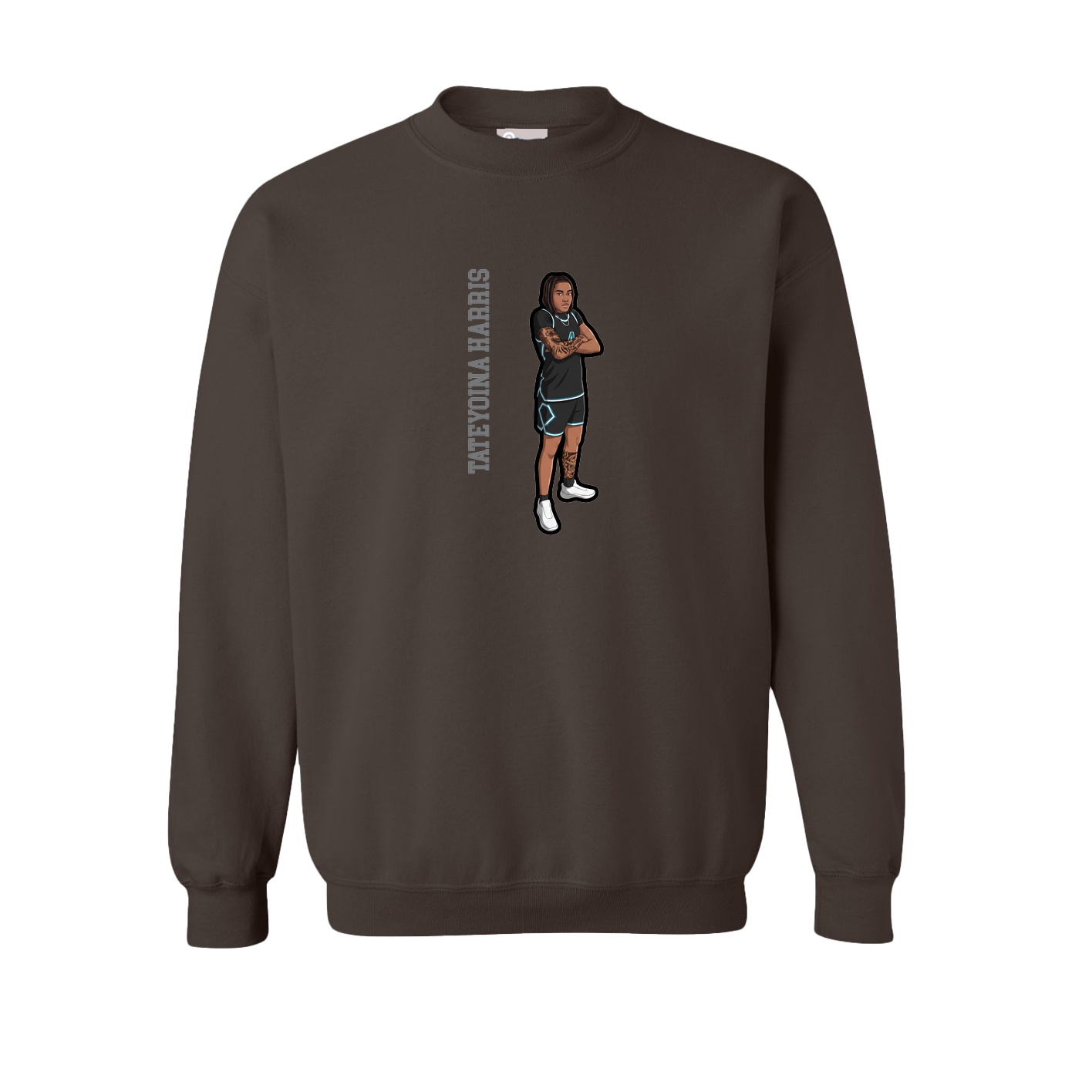 Fleece Crew — Name Vertical in Brown