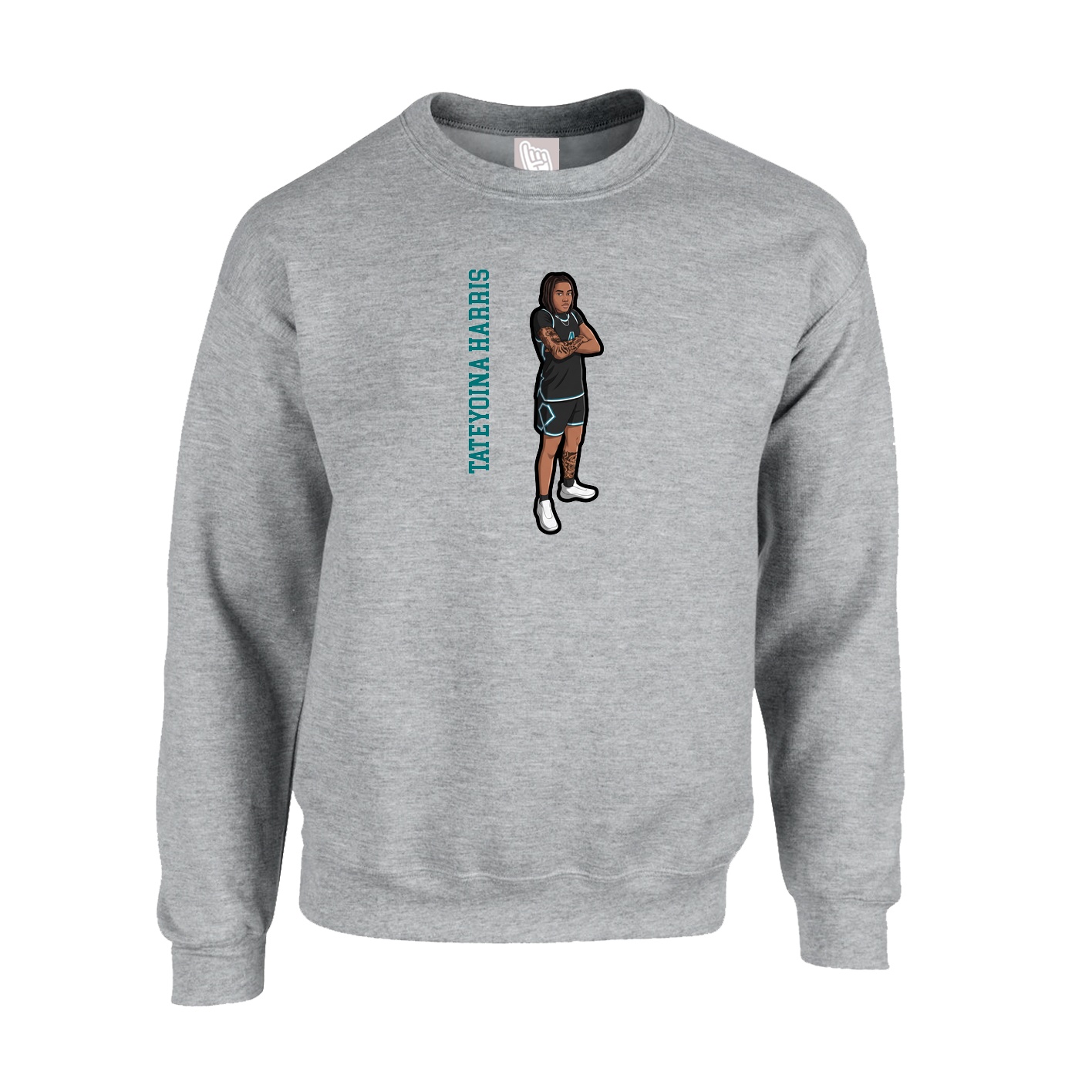 Fleece Crew — Name Vertical in Grey