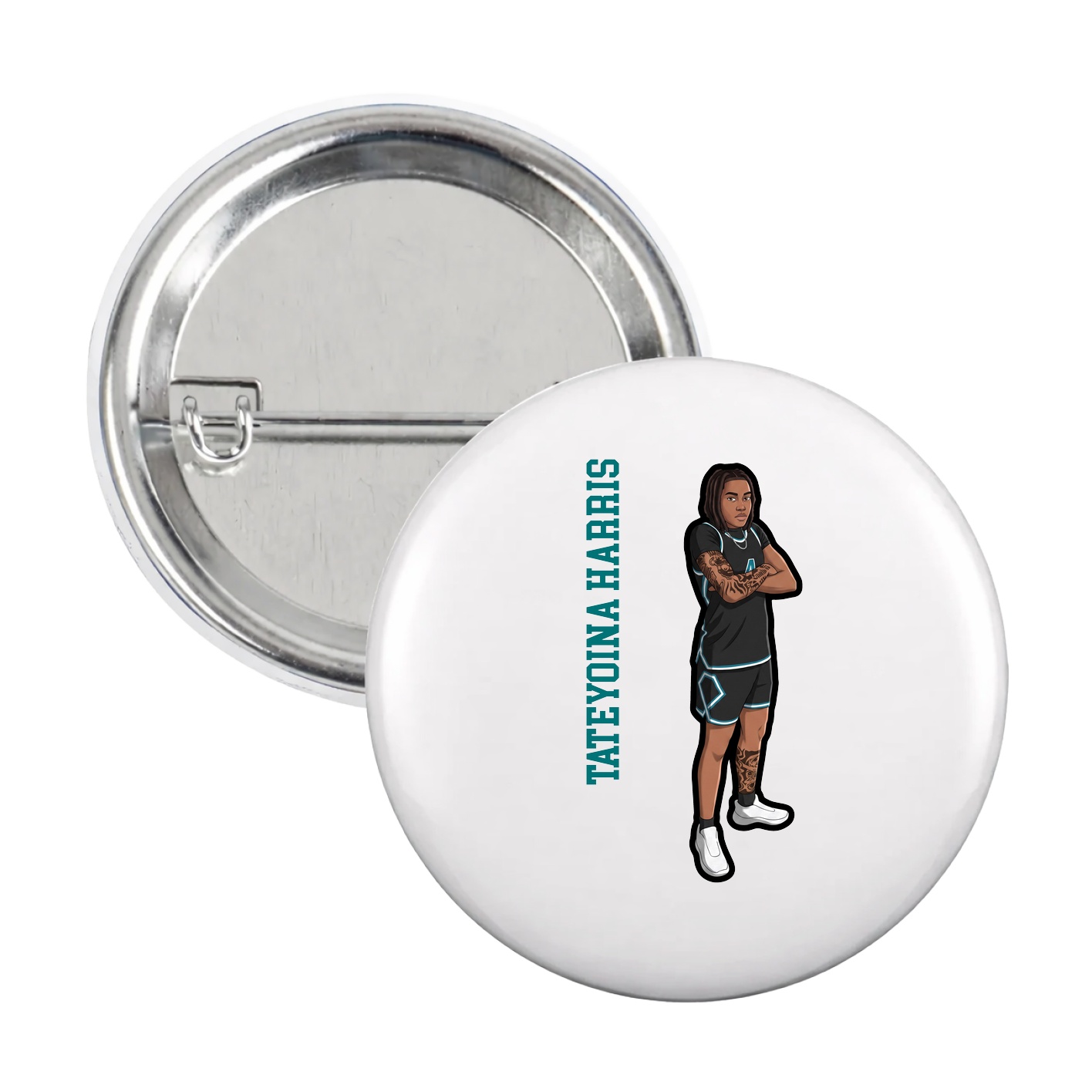 Game Day Button — Name Vertical in White
