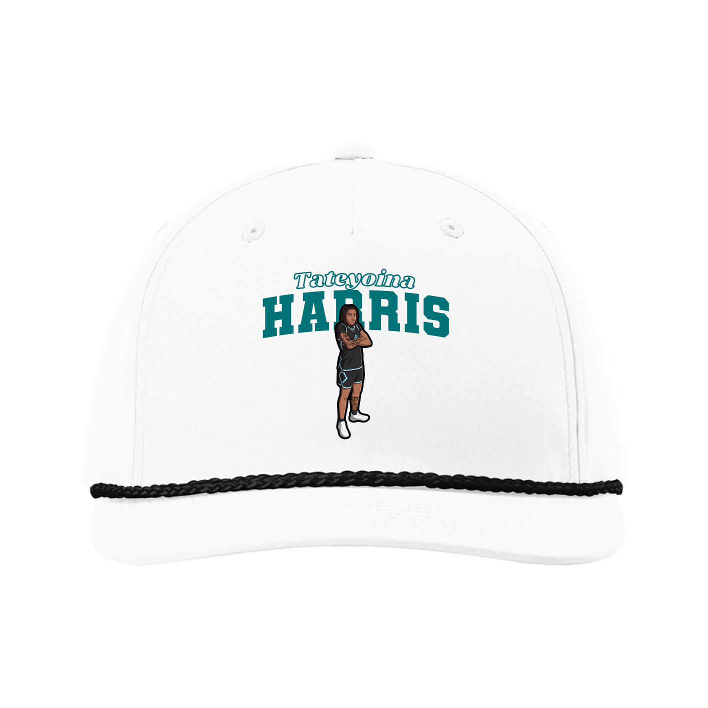 Five-Panel Classic Rope Cap — Name Arch in White