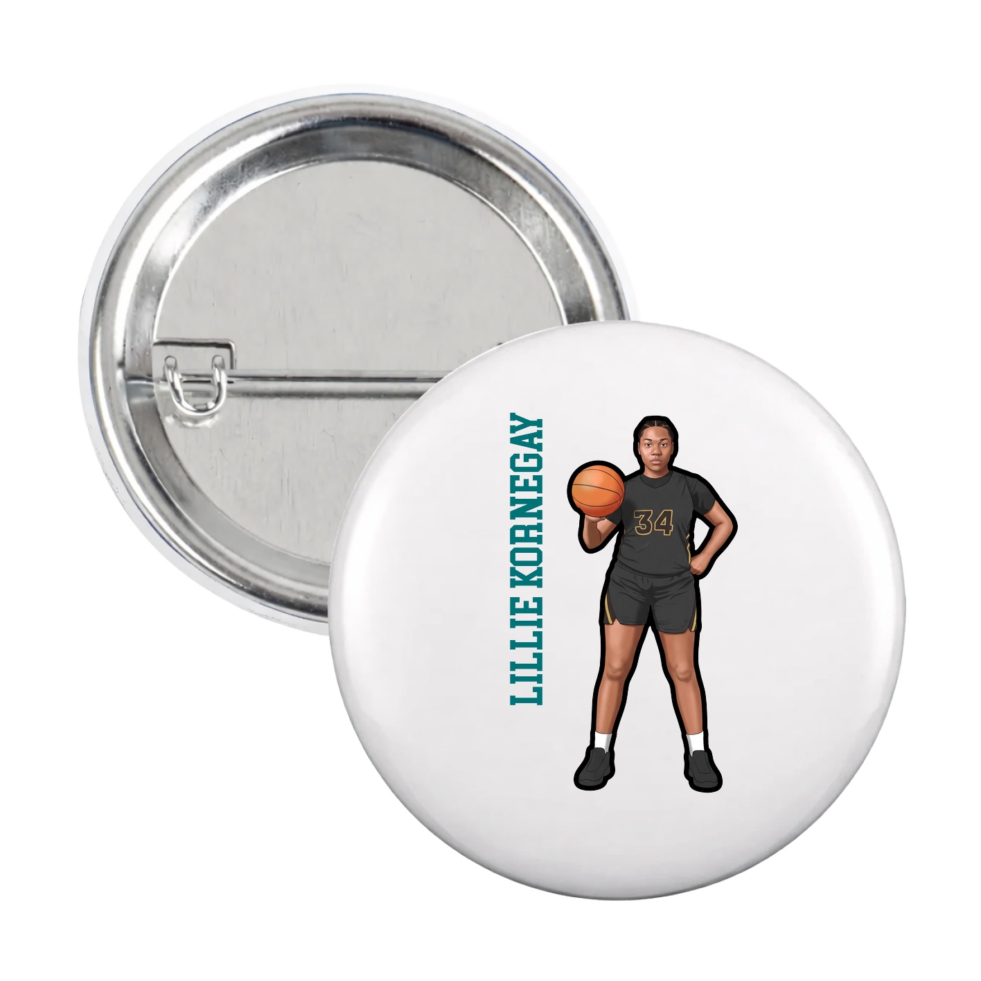 Game Day Button — Name Vertical in White