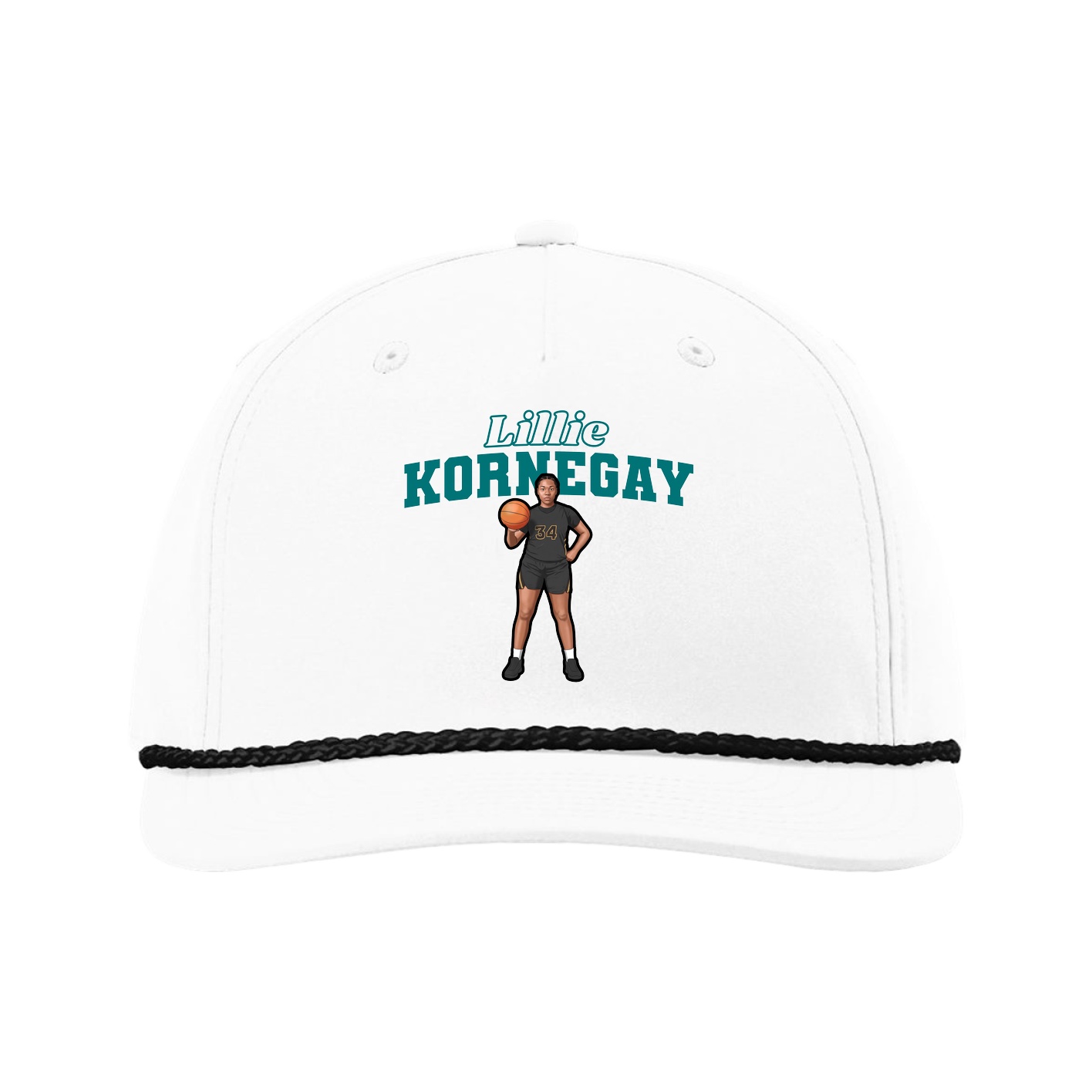 Five-Panel Classic Rope Cap — Name Arch in White