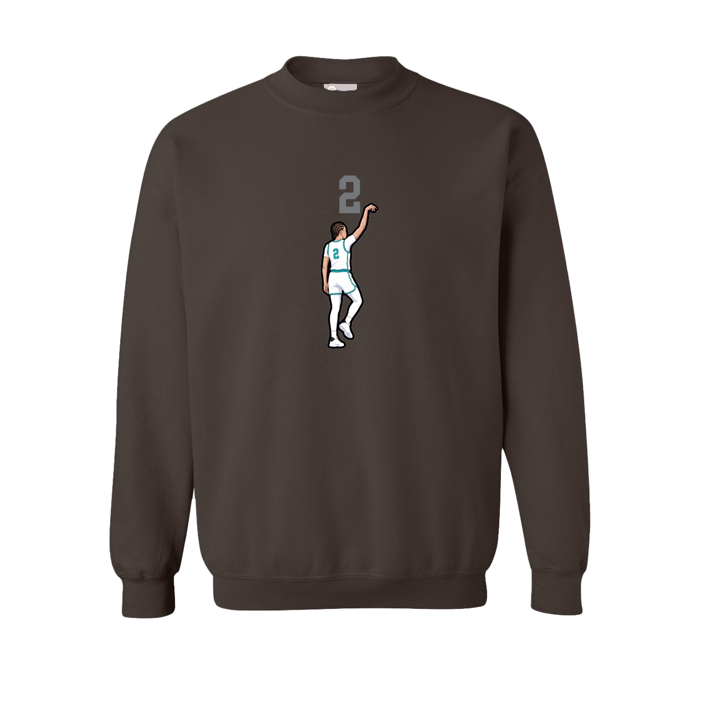 Fleece Crew — Number Top in Brown