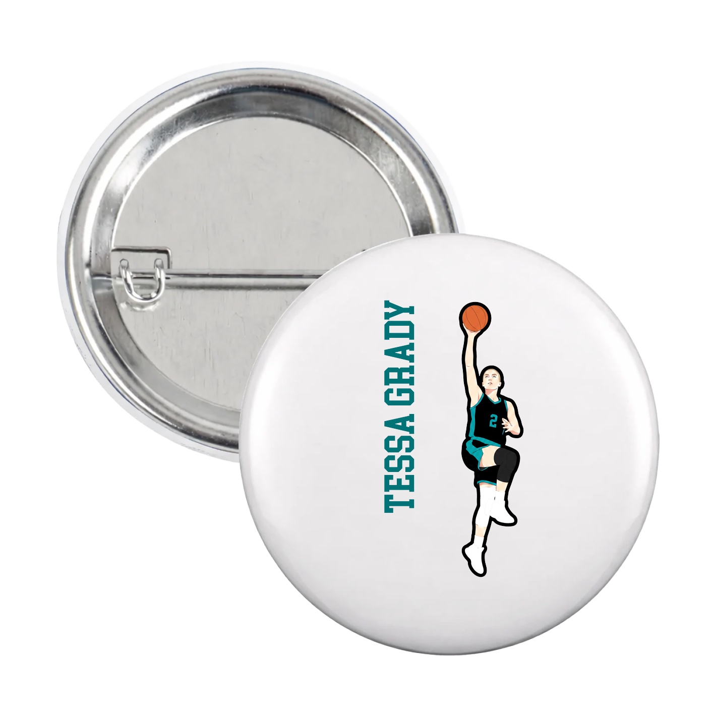 Game Day Button — Name Vertical in White