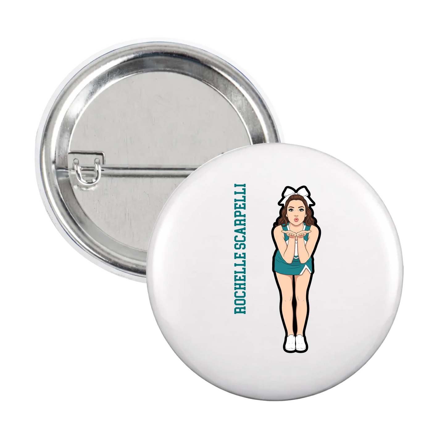 Game Day Button — Name Vertical in White