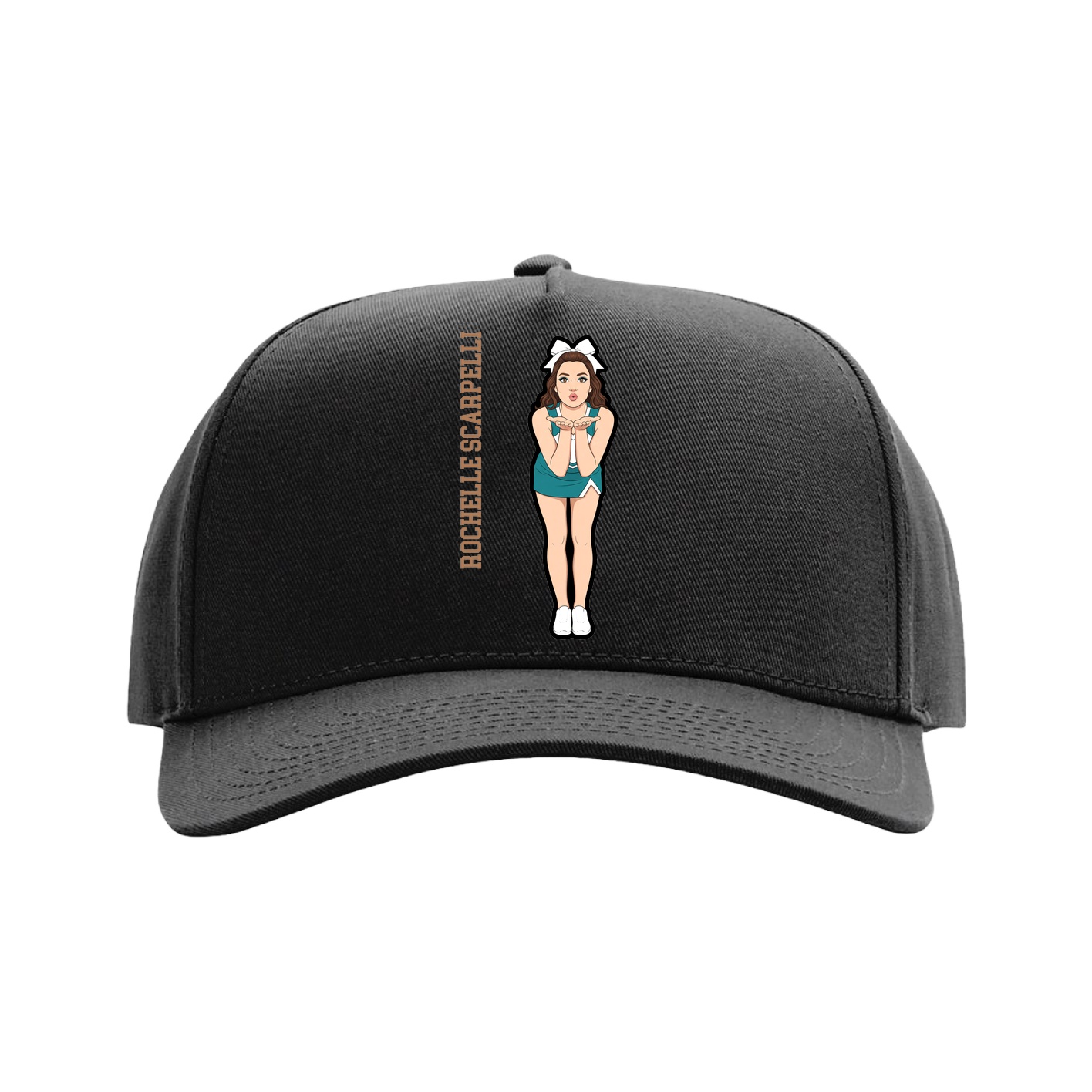 Full Fabric Five-Panel Champ Cap — Name Vertical in Black