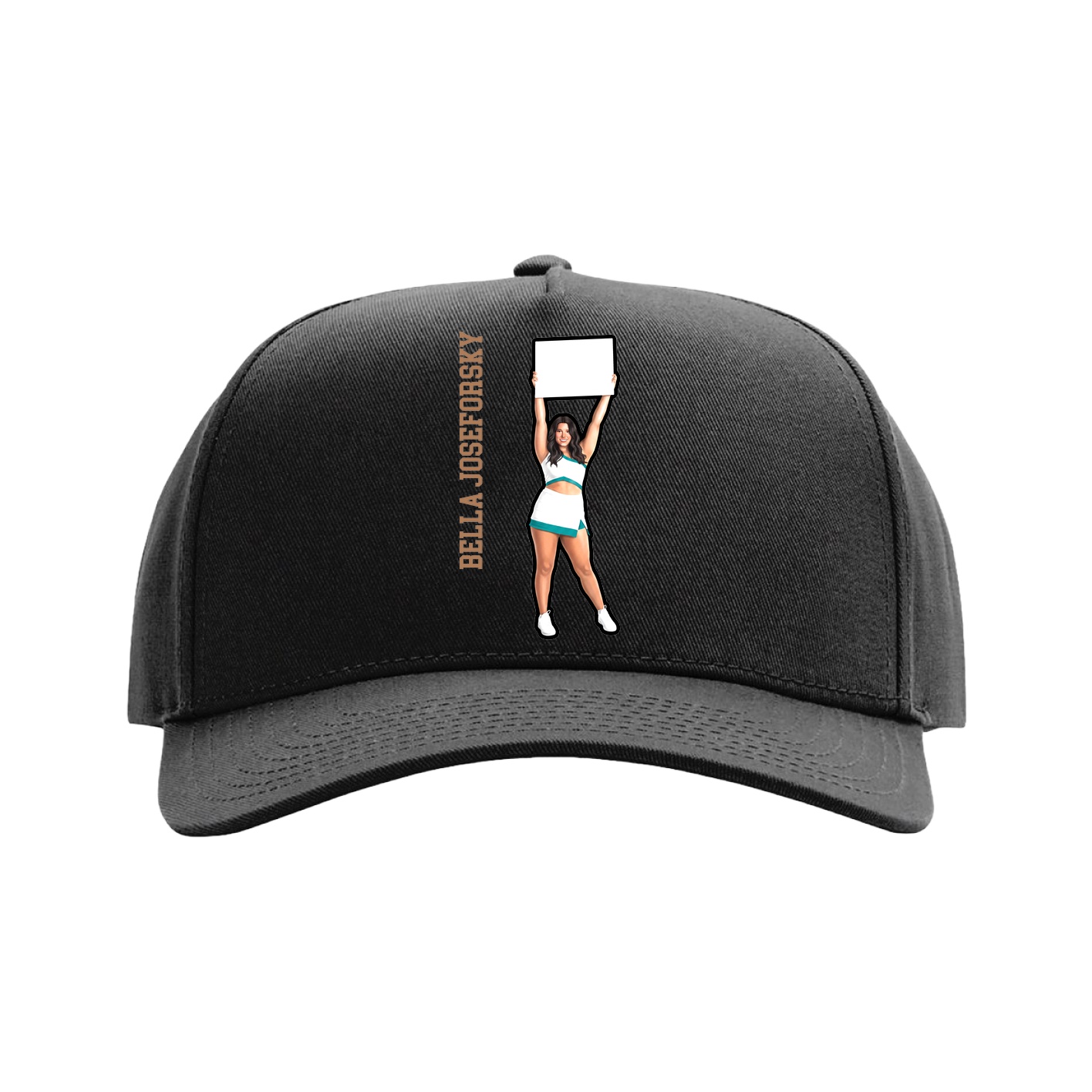 Full Fabric Five-Panel Champ Cap — Name Vertical in Black