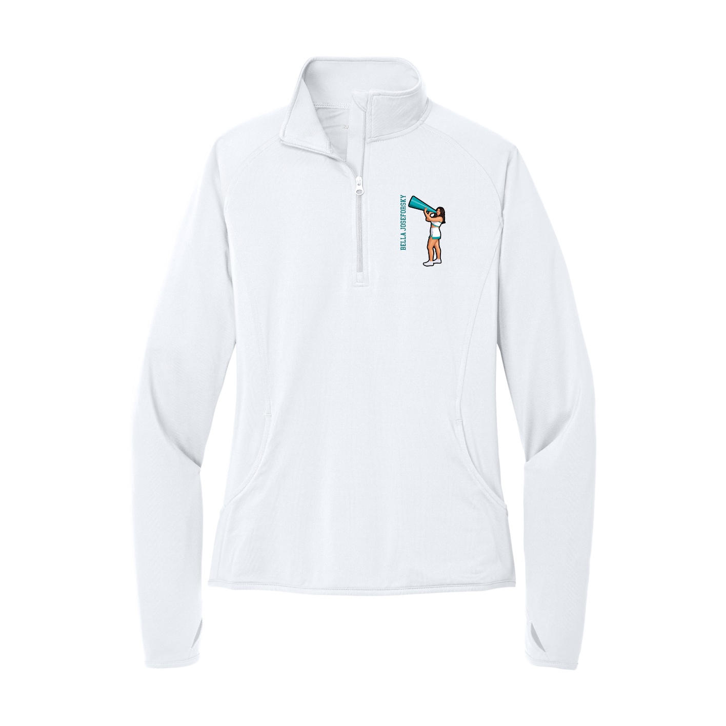 Women's Q-Zip Pullover — Name Vertical in White