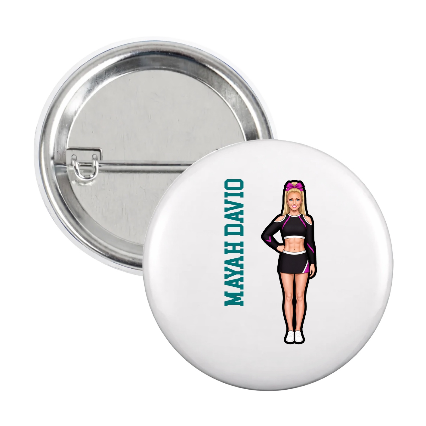 Game Day Button — Name Vertical in White