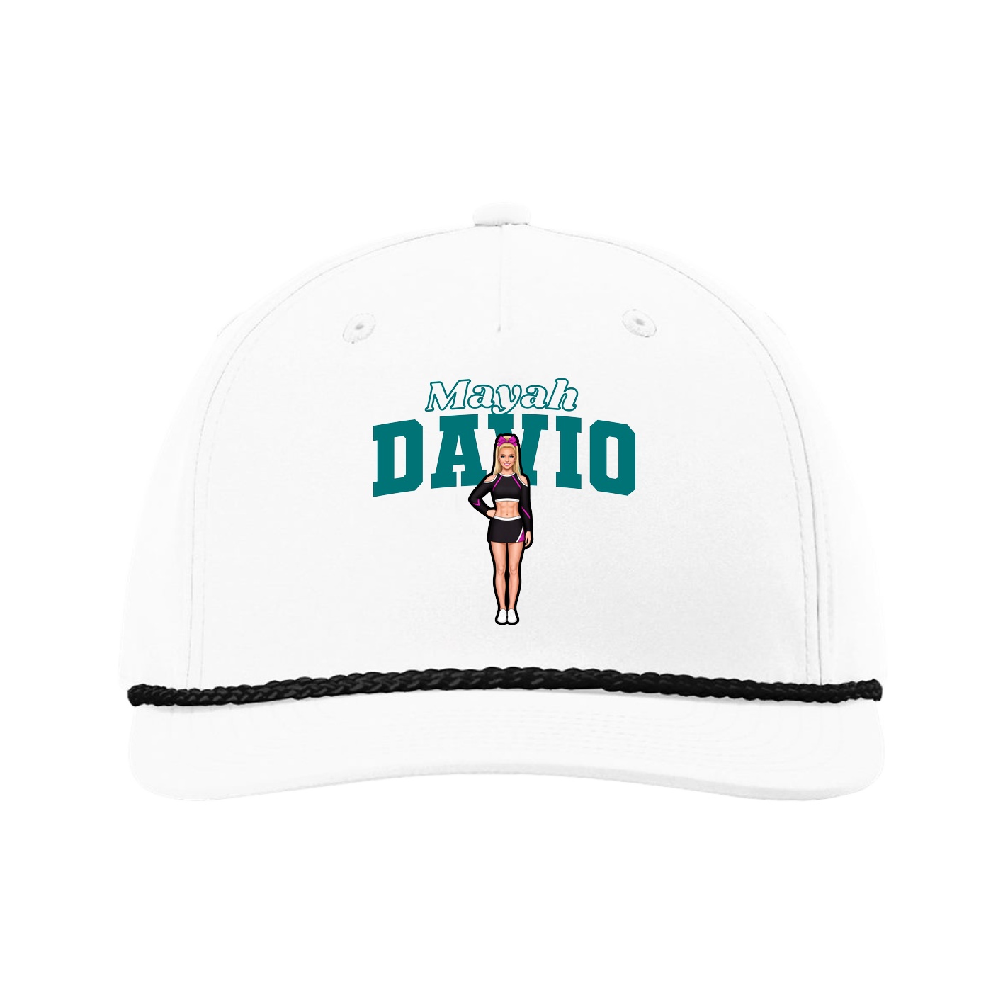 Five-Panel Classic Rope Cap — Name Arch in White