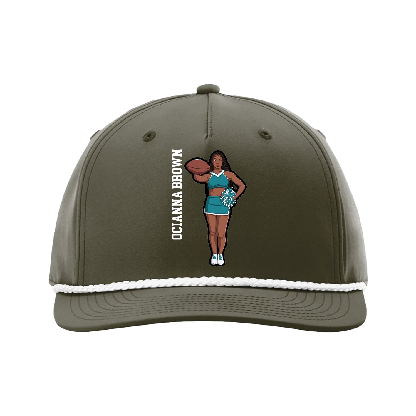 Five-Panel Classic Rope Cap — Name Vertical in Green