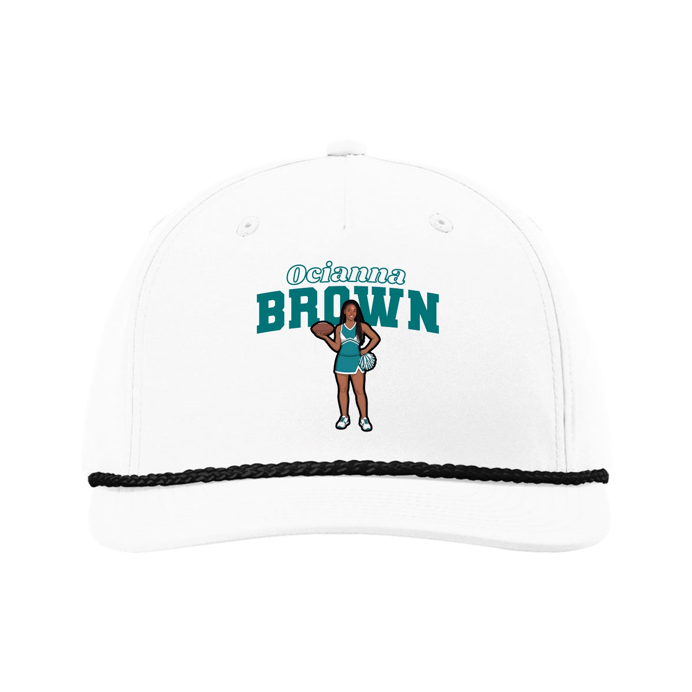 Five-Panel Classic Rope Cap — Name Arch in White