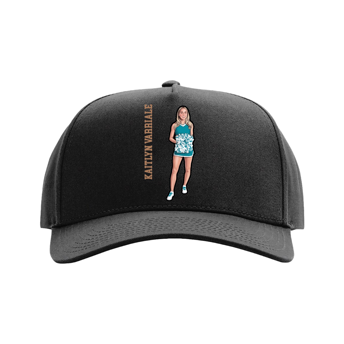 Full Fabric Five-Panel Champ Cap — Name Vertical in Black