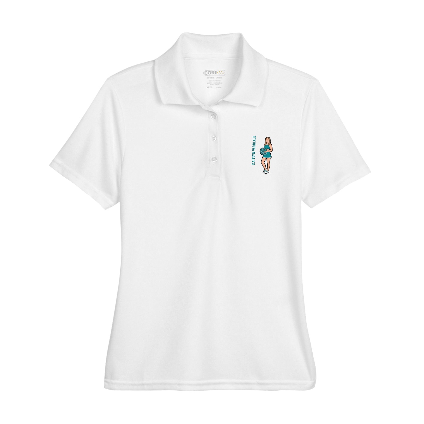 Womens Performance Polo — Name Vertical in White
