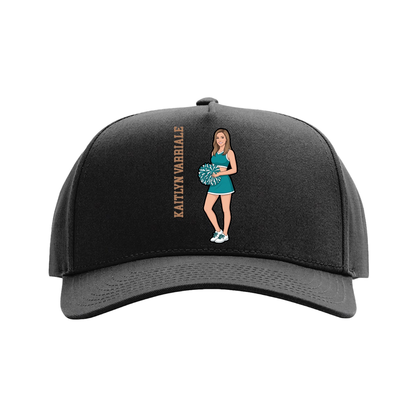 Full Fabric Five-Panel Champ Cap — Name Vertical in Black