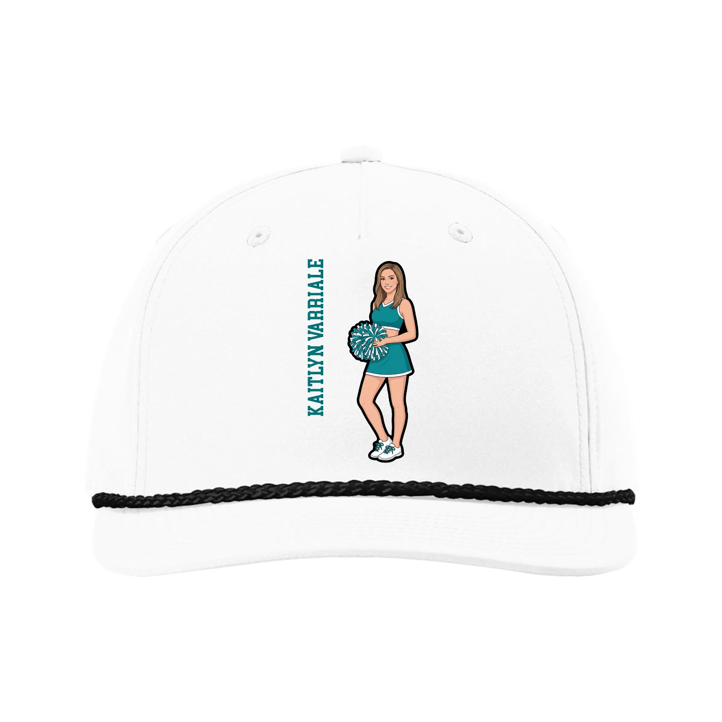Five-Panel Classic Rope Cap — Name Vertical in White