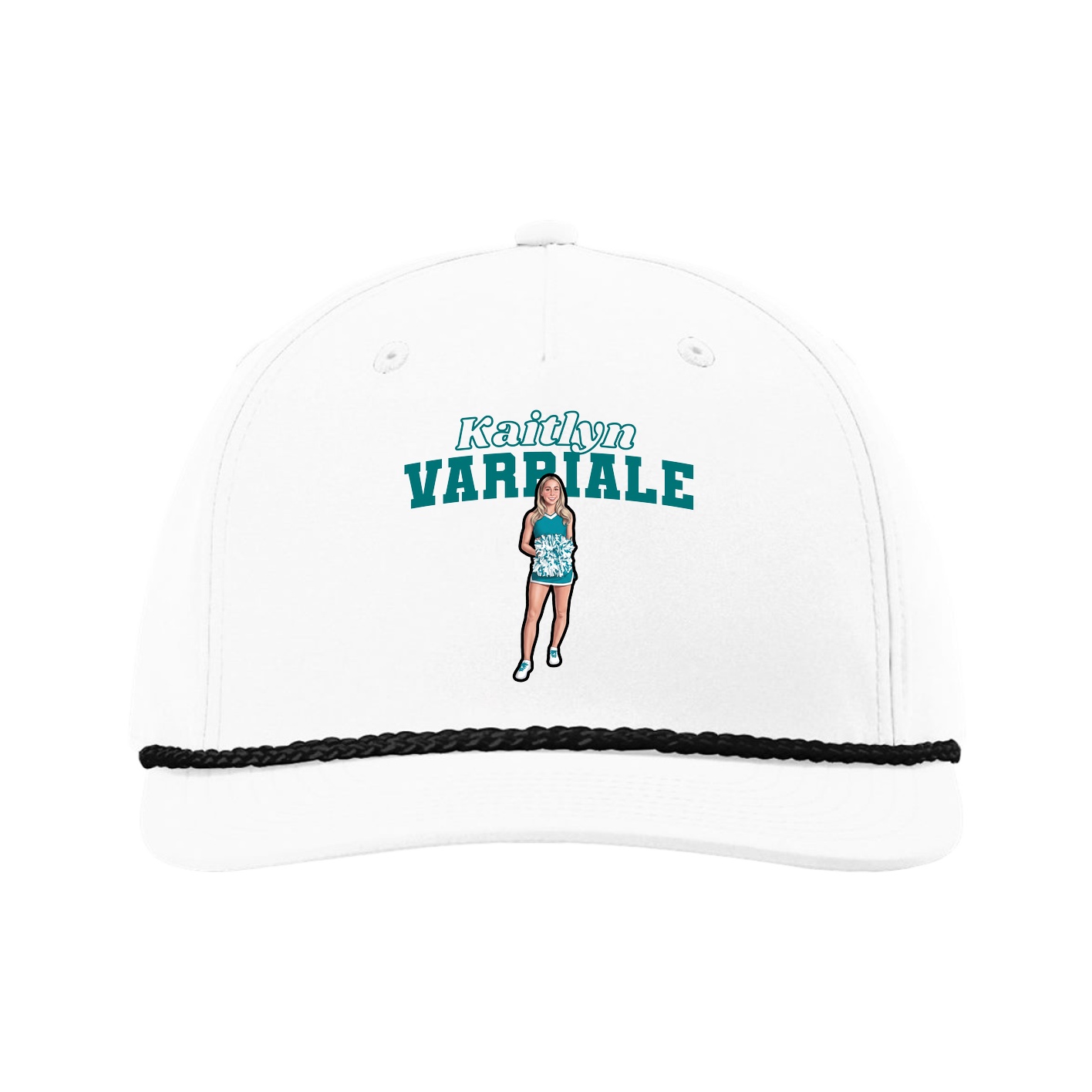 Five-Panel Classic Rope Cap — Name Arch in White