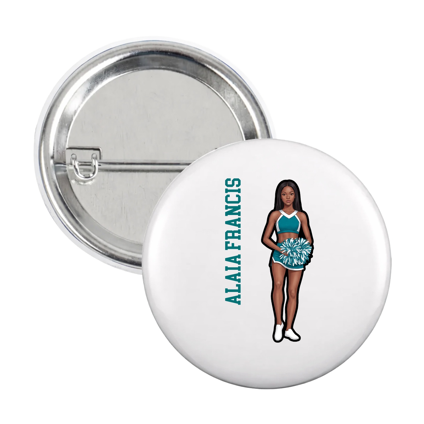 Game Day Button — Name Vertical in White