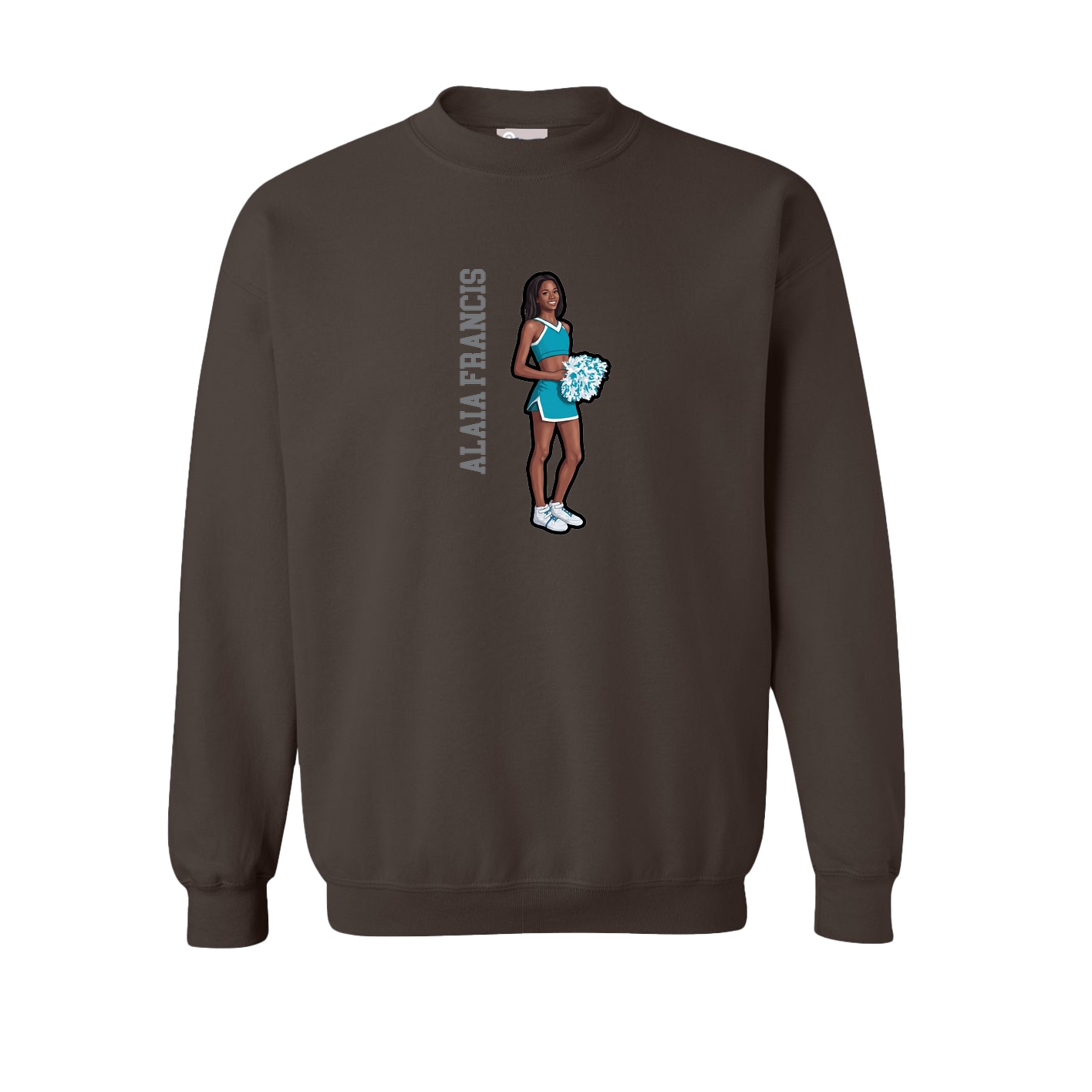 Fleece Crew — Name Vertical in Brown