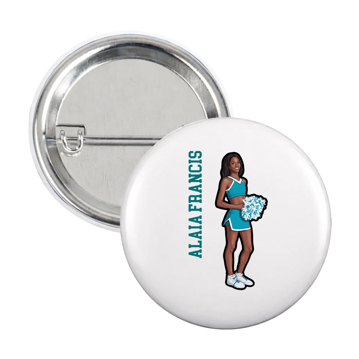 Game Day Button — Name Vertical in White